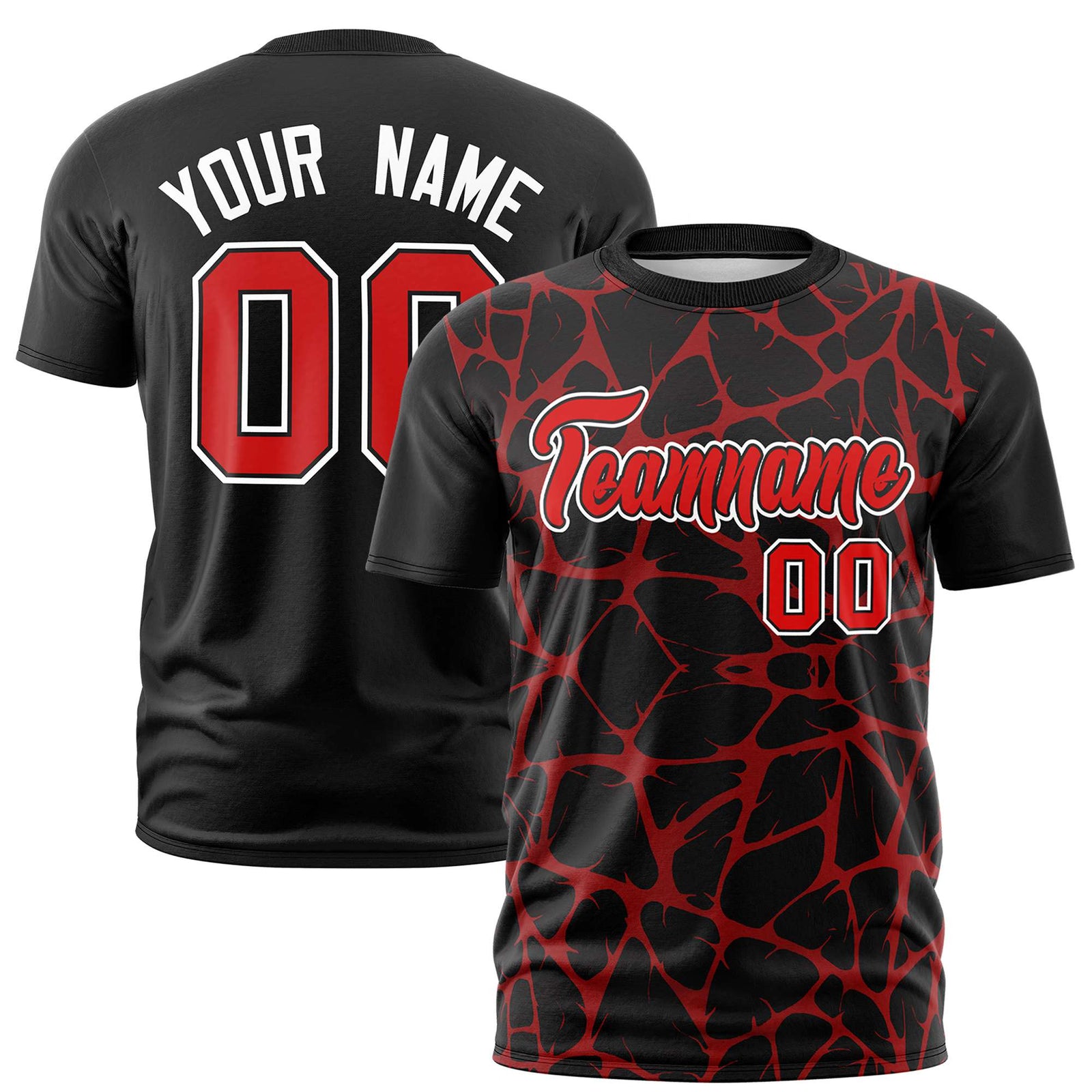 Custom Black Red 3D Pattern Design Abstract Network Performance T-Shirt