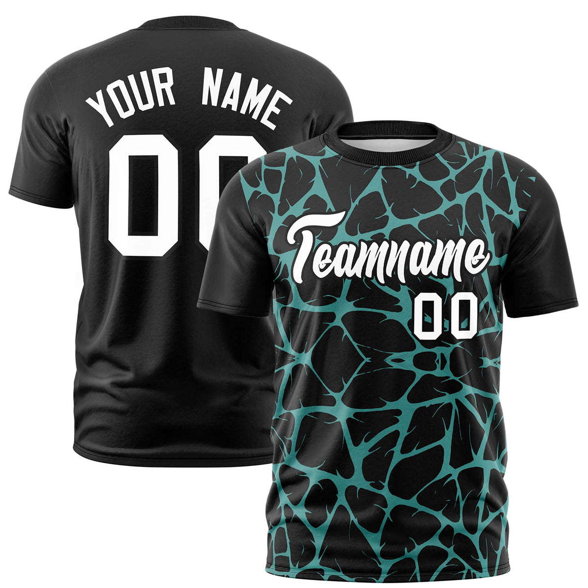 Custom Black Bright Green 3D Pattern Design Abstract Network Performance T-Shirt