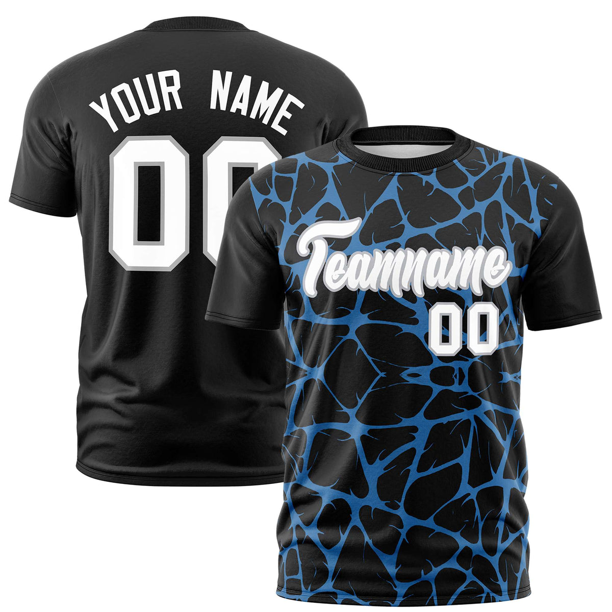 Custom Black Powder Blue 3D Pattern Design Abstract Network Performance T-Shirt