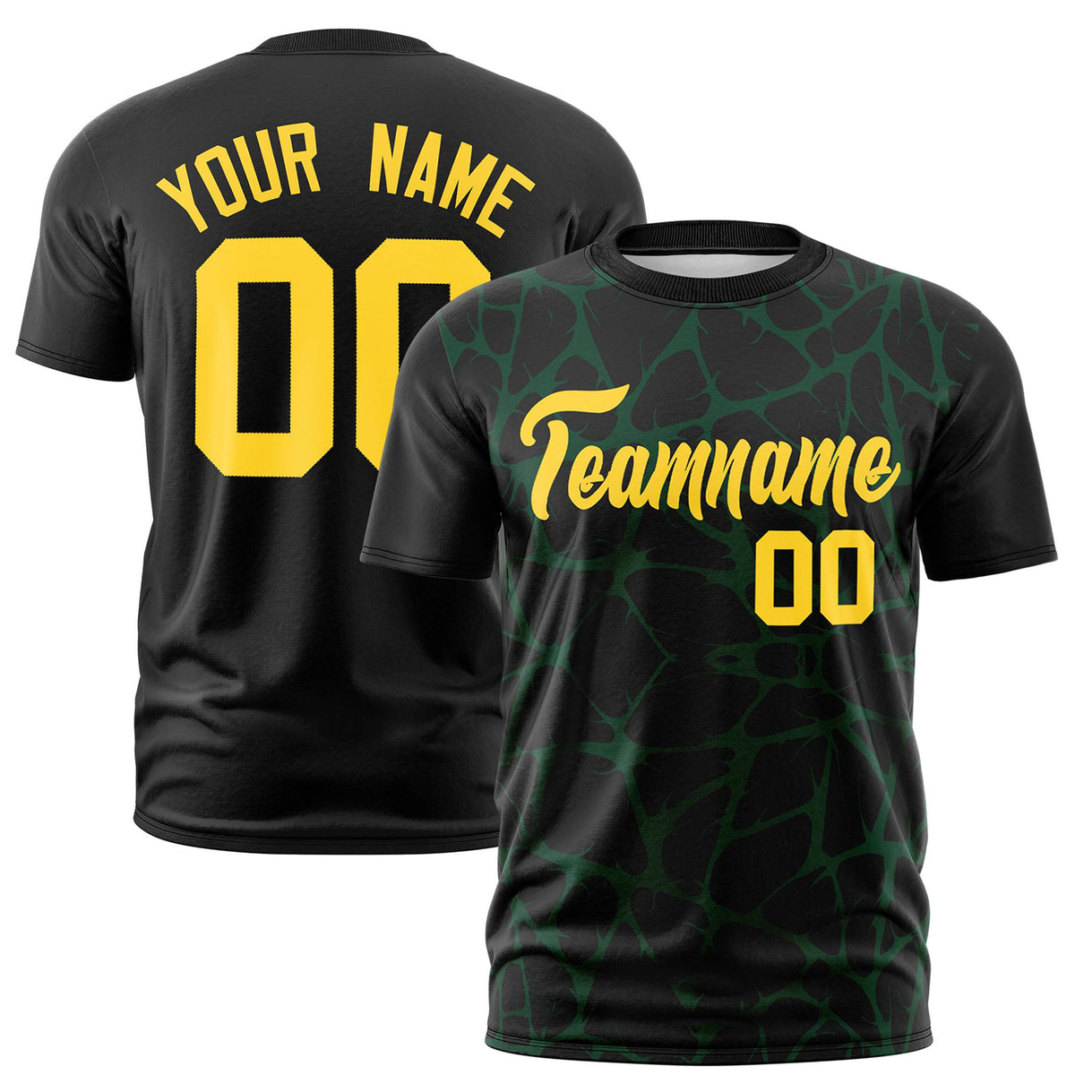 Custom Black Green 3D Pattern Design Abstract Network Performance T-Shirt