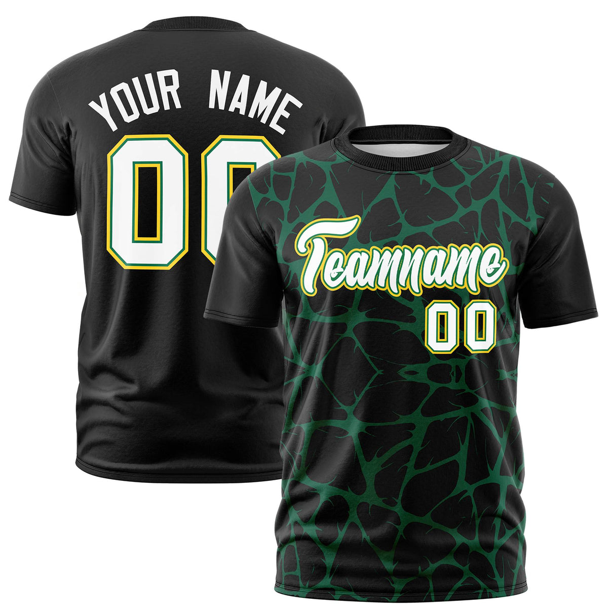 Custom Black Kelly Green 3D Pattern Design Abstract Network Performance T-Shirt