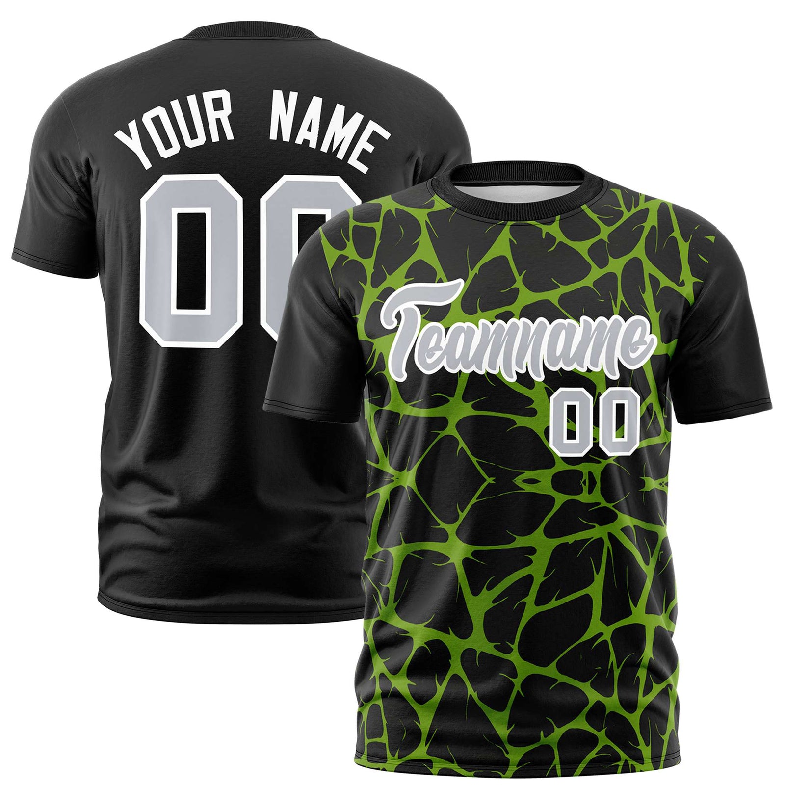 Custom Black Neon Green 3D Pattern Design Abstract Network Performance T-Shirt