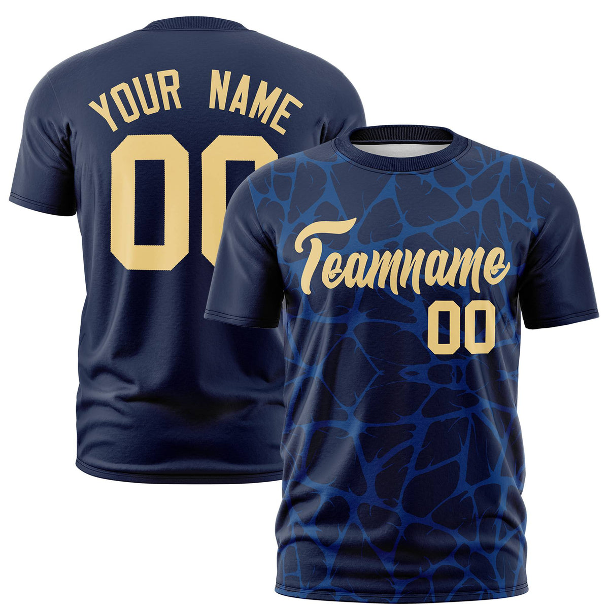 Custom Navy Royal Blue 3D Pattern Design Abstract Network Performance T-Shirt