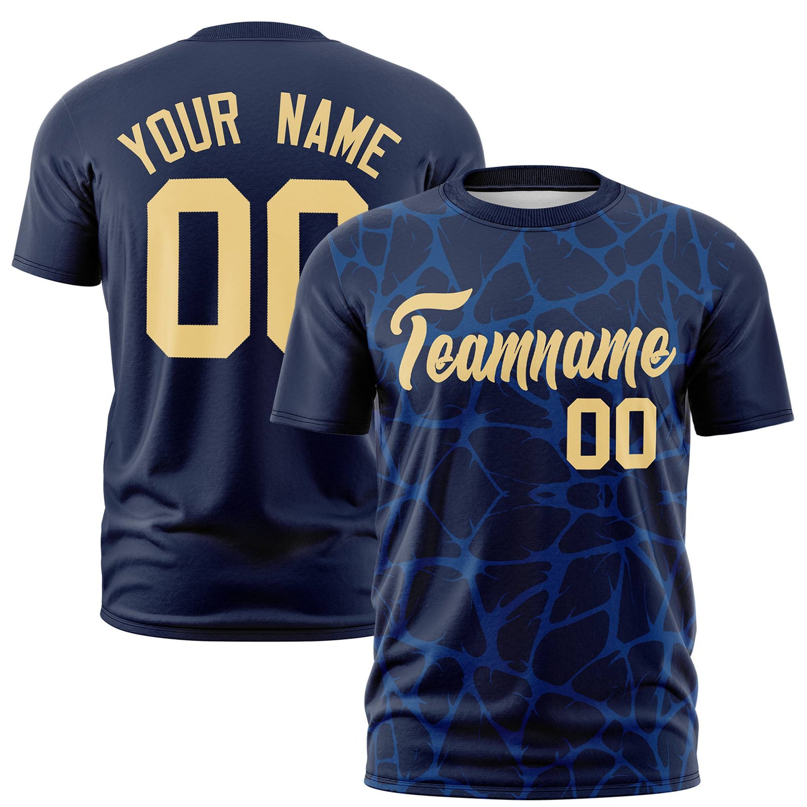 Custom Navy Royal Blue 3D Pattern Design Abstract Network Performance T-Shirt