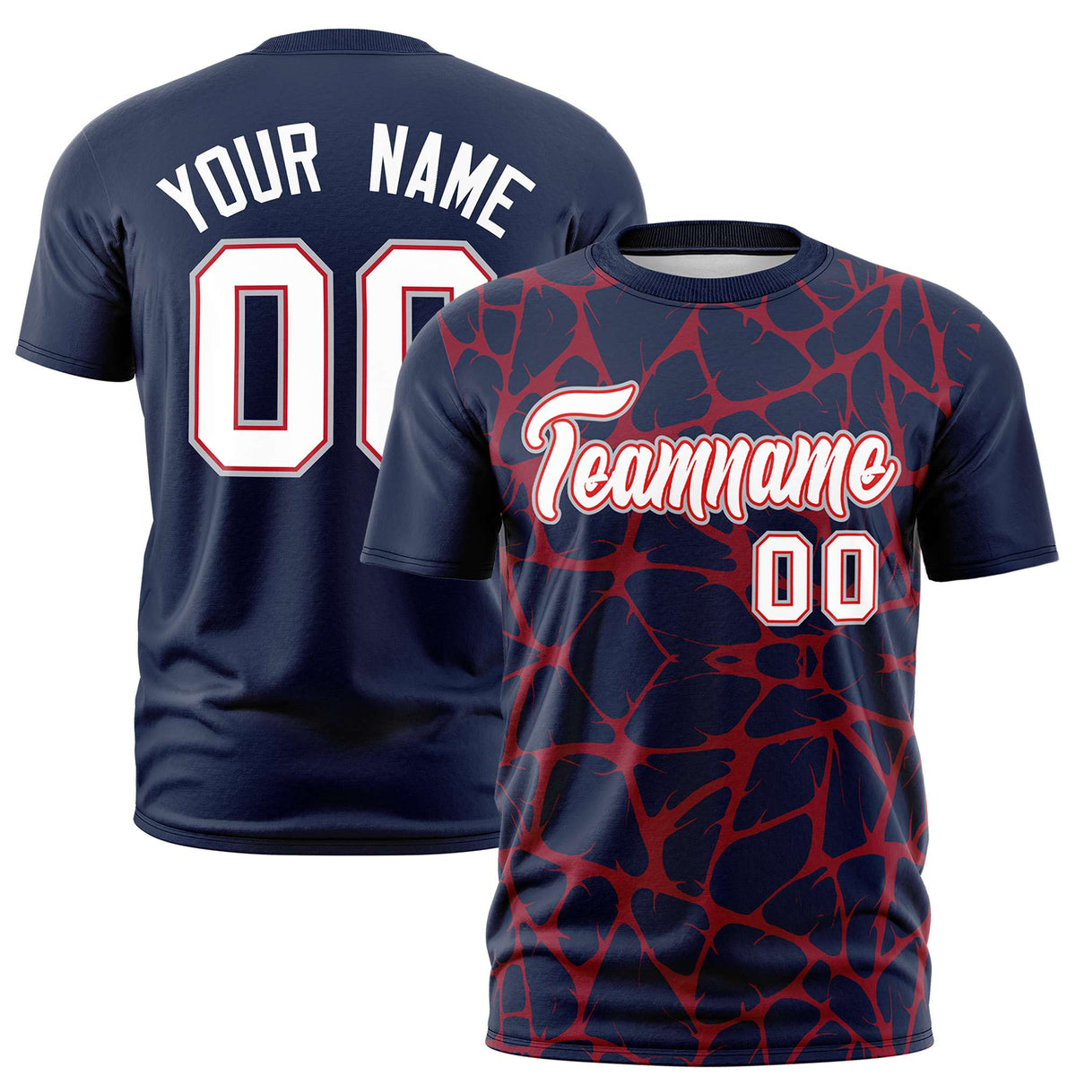 Custom Navy Red 3D Pattern Design Abstract Network Performance T-Shirt