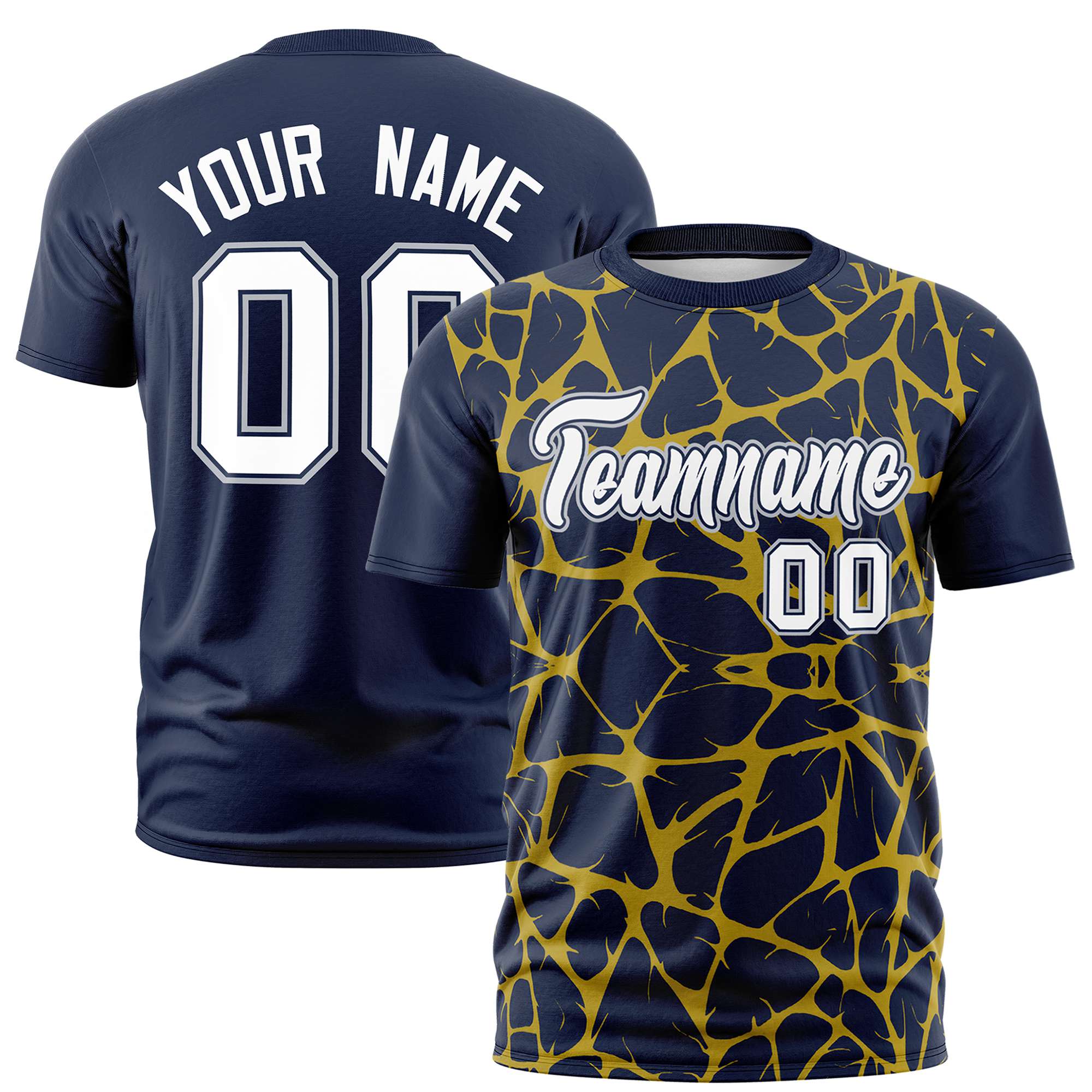 Custom Navy Gold-01 3D Pattern Design Abstract Network Performance T-Shirt