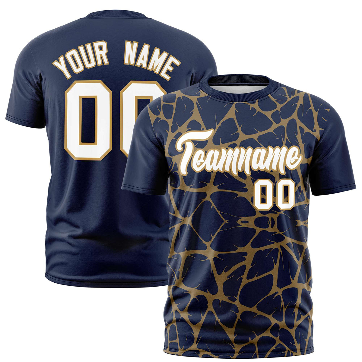 Custom Navy Old Gold 3D Pattern Design Abstract Network Performance T-Shirt