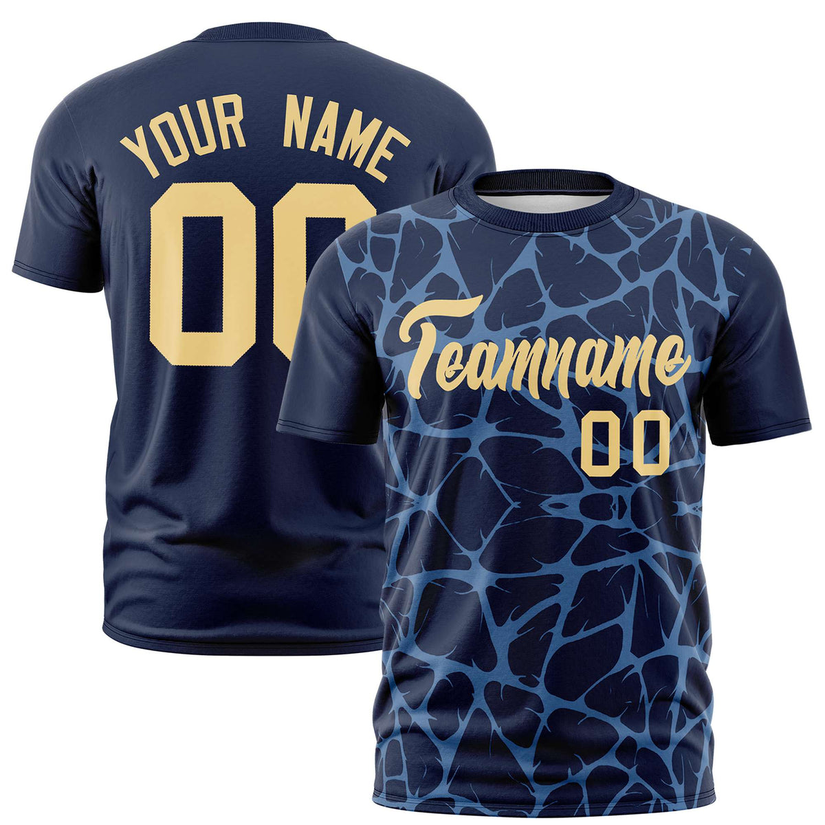 Custom Navy Powder Blue 3D Pattern Design Abstract Network Performance T-Shirt