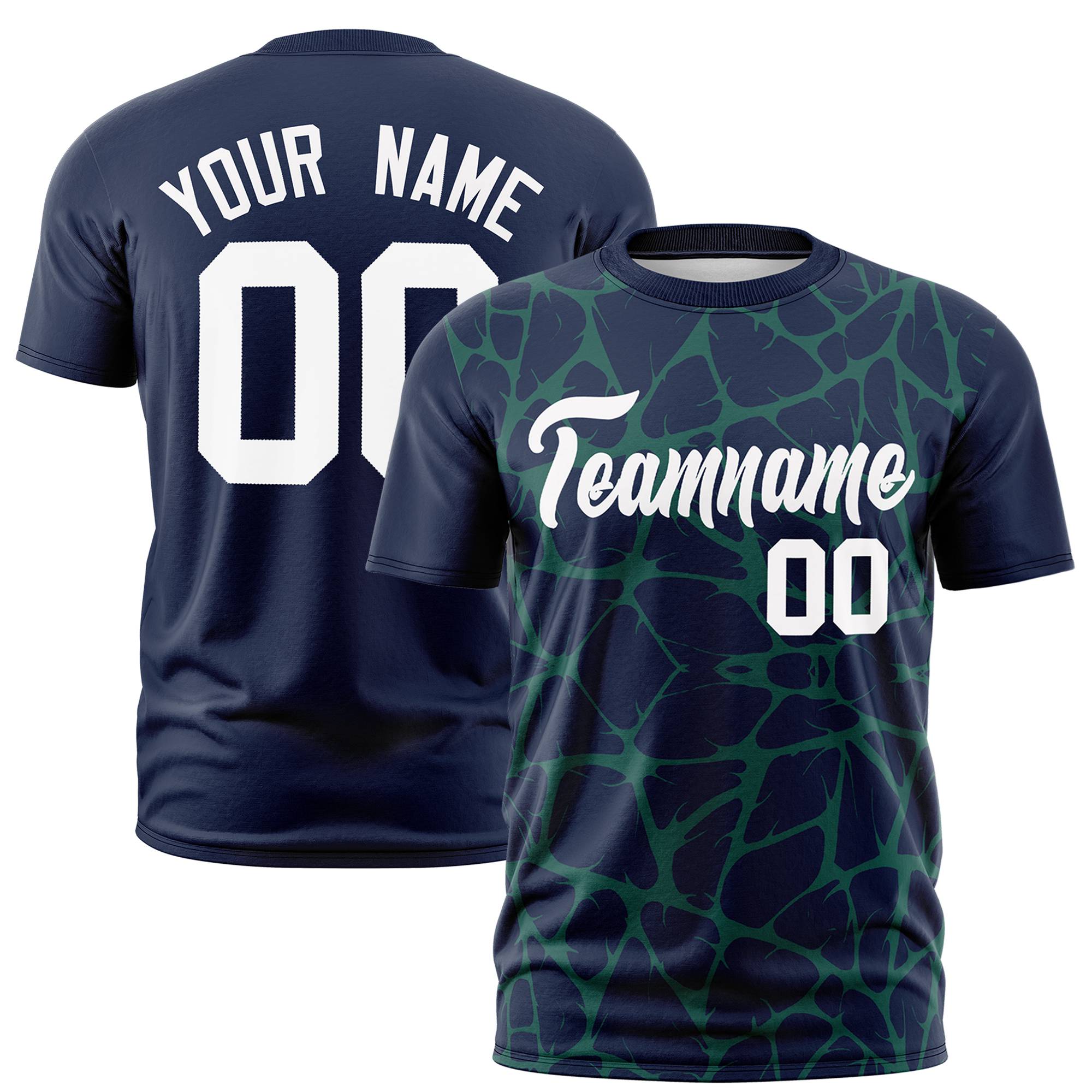 Custom Navy Green 3D Pattern Design Abstract Network Performance T-Shirt