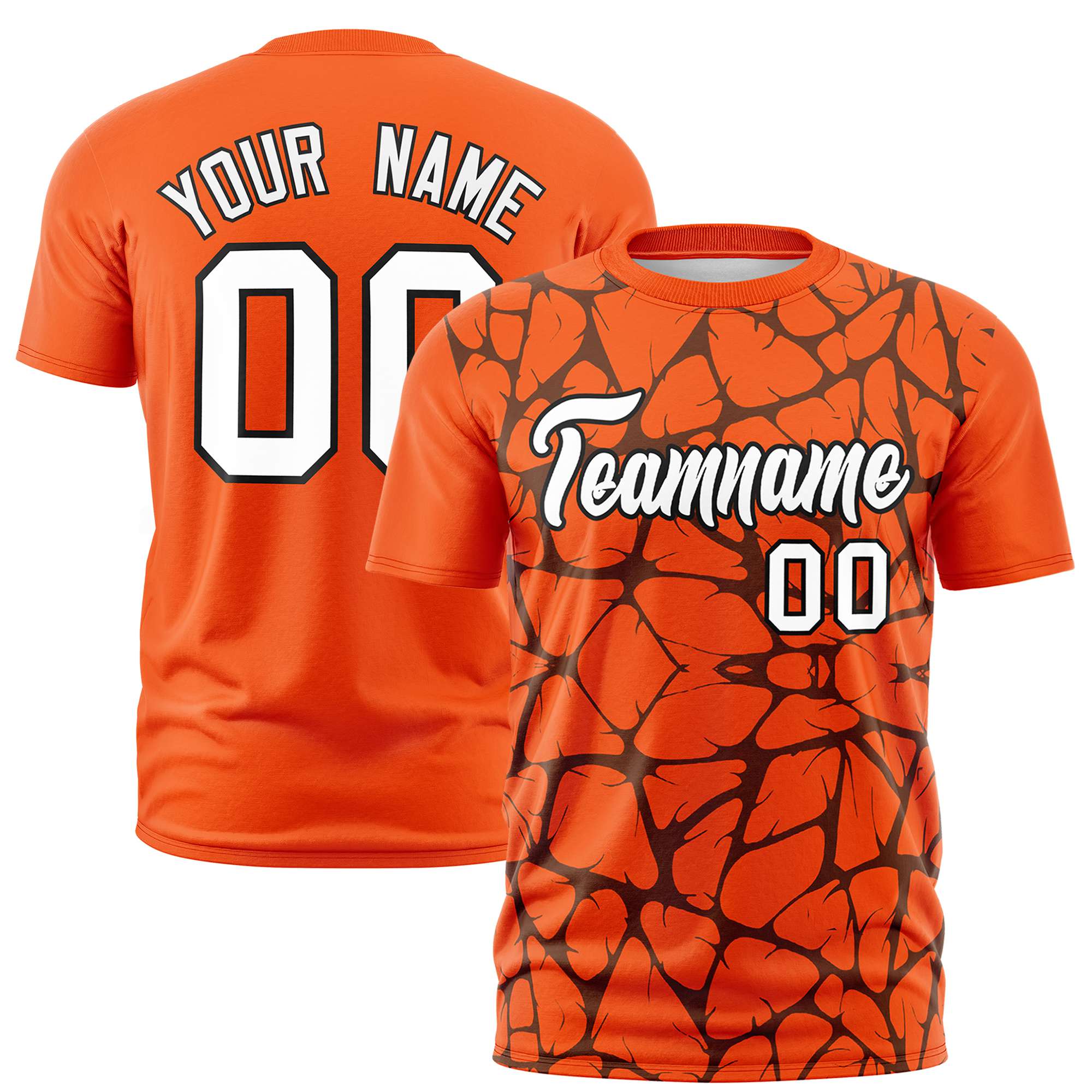 Custom Orange Black 3D Pattern Design Abstract Network Performance T-Shirt