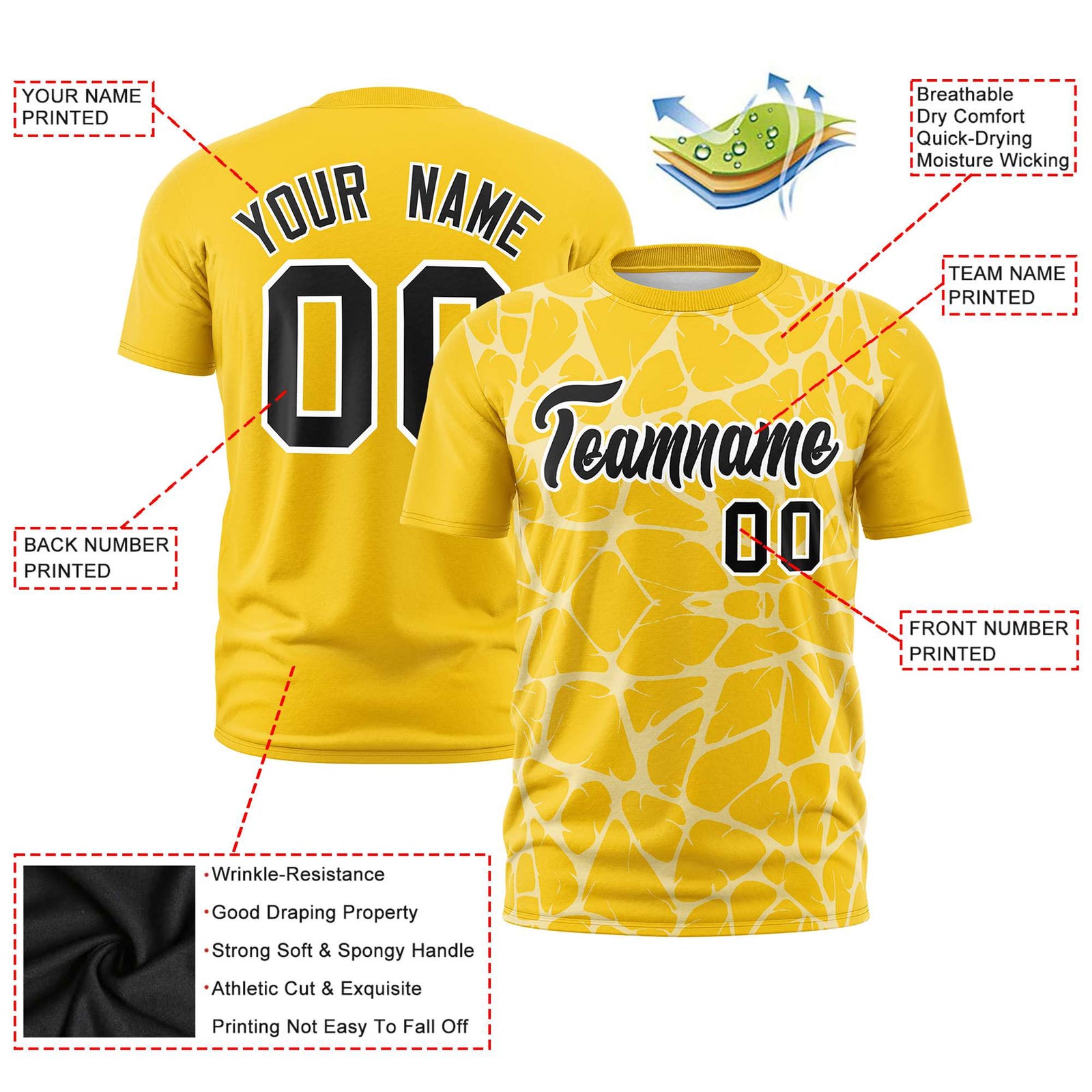 Custom Gold-01 White 3D Pattern Design Abstract Network Performance T-Shirt