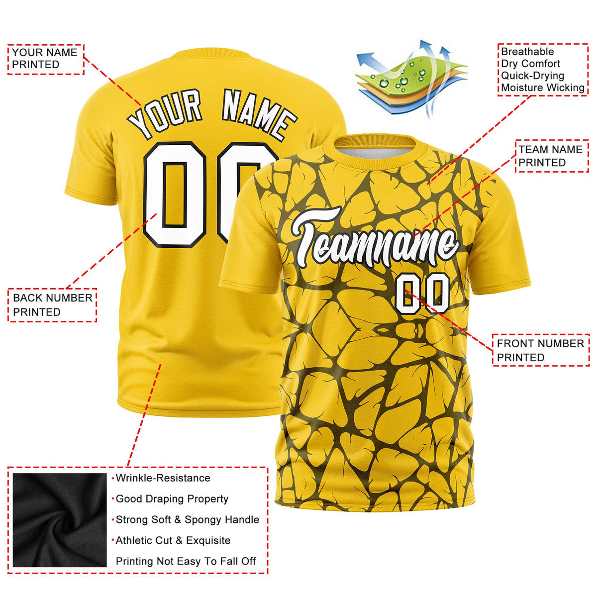 Custom Gold-01 Black 3D Pattern Design Abstract Network Performance T-Shirt