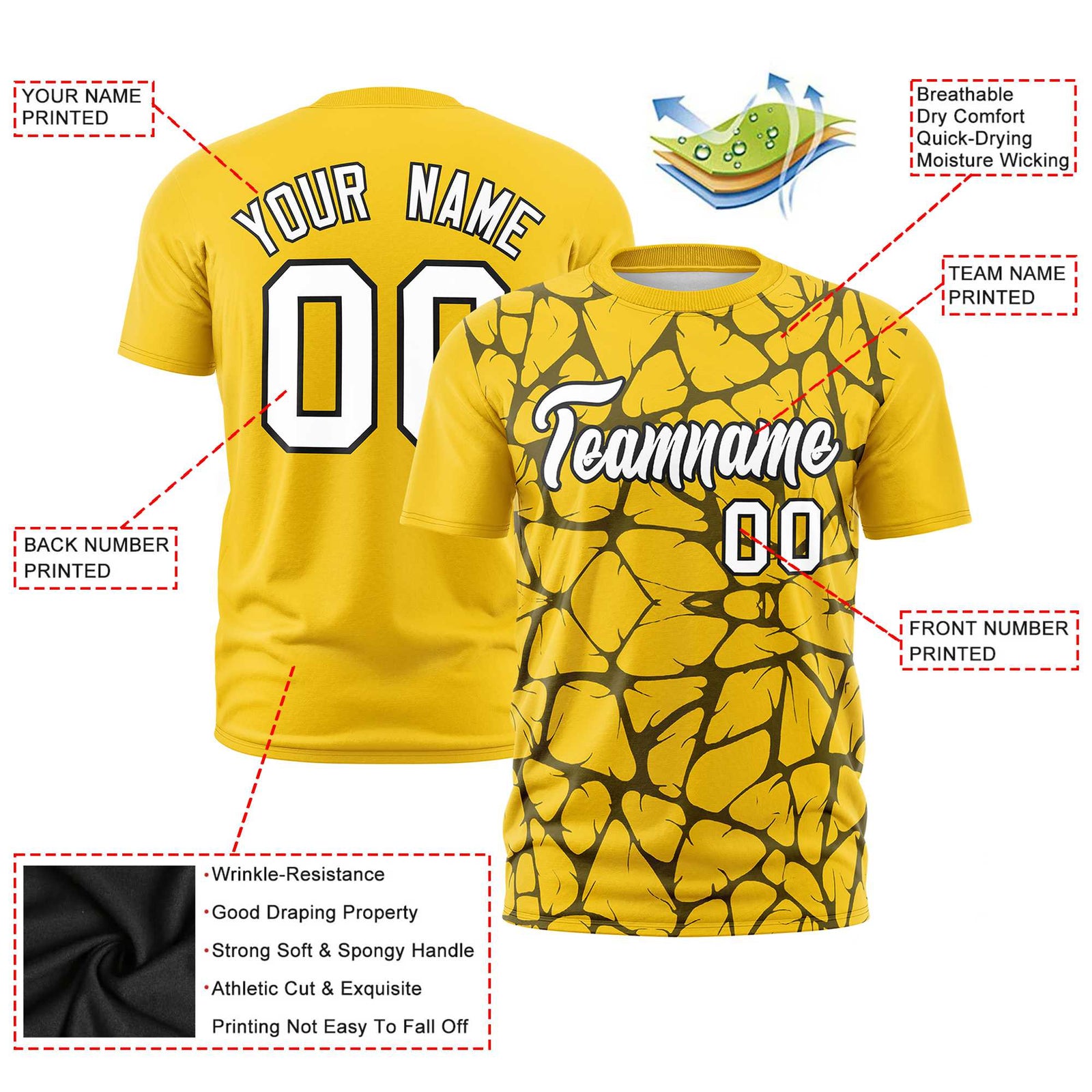 Custom Gold-01 Black 3D Pattern Design Abstract Network Performance T-Shirt