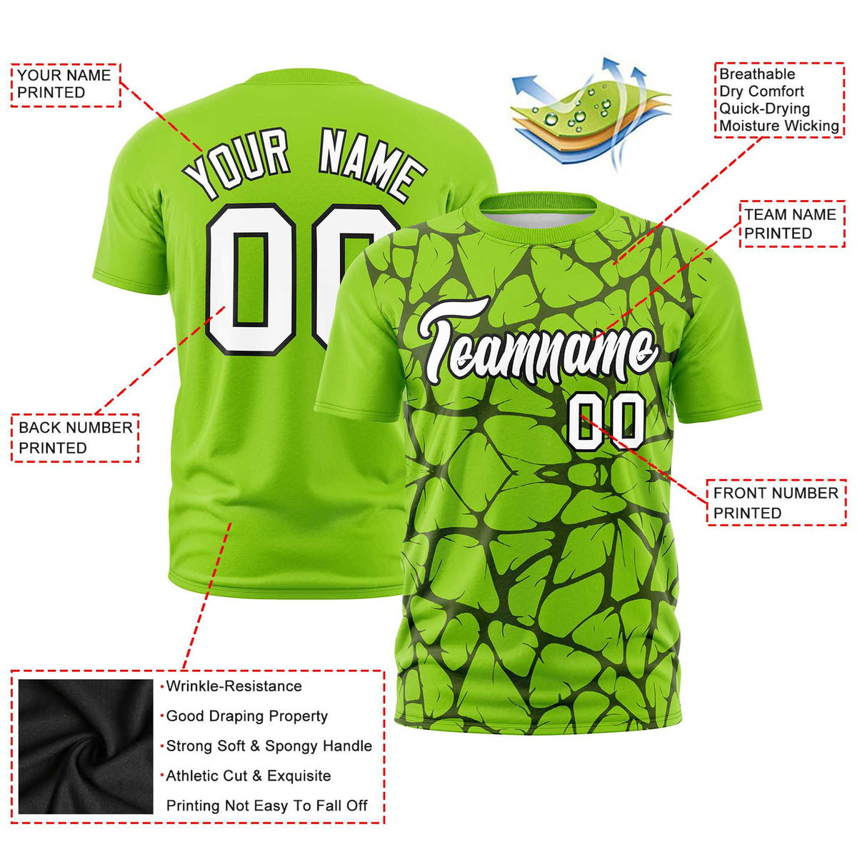 Custom Neon Green Black 3D Pattern Design Abstract Network Performance T-Shirt