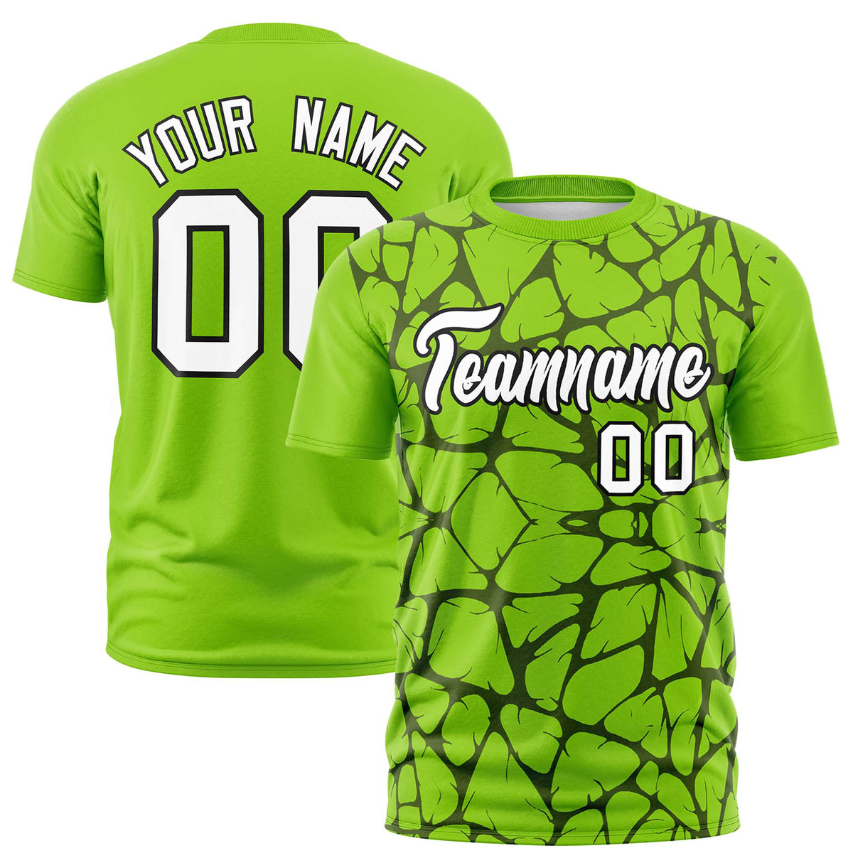 Custom Neon Green Black 3D Pattern Design Abstract Network Performance T-Shirt