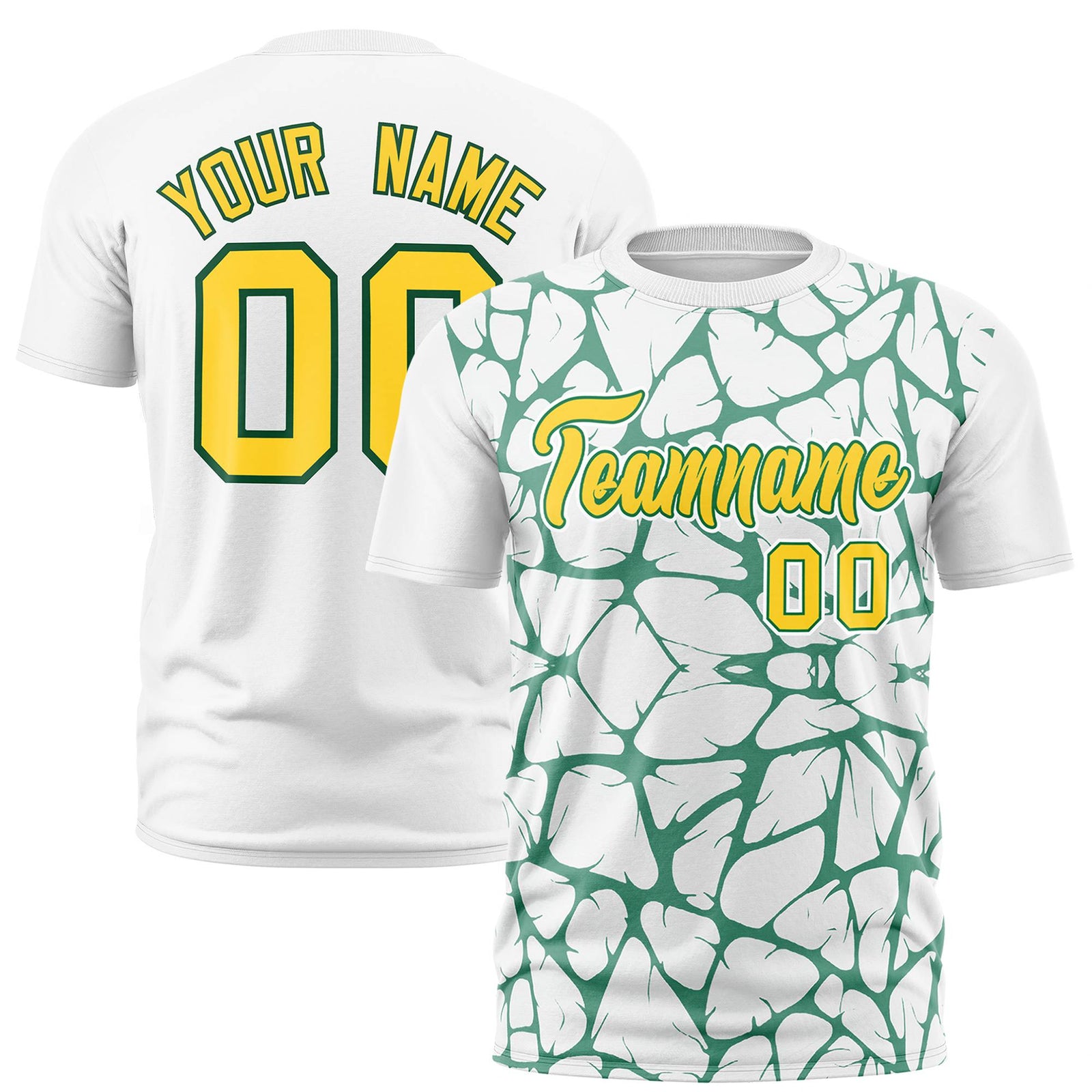 Custom White Kelly Green 3D Pattern Design Abstract Network Performance T-Shirt