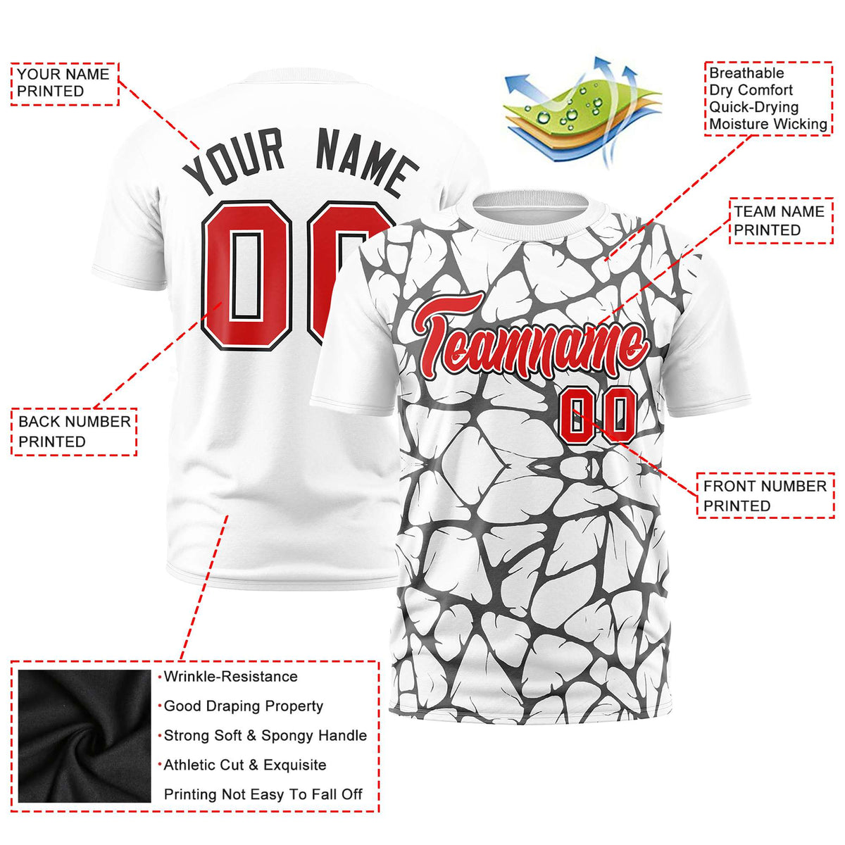 Custom White Black 3D Pattern Design Abstract Network Performance T-Shirt