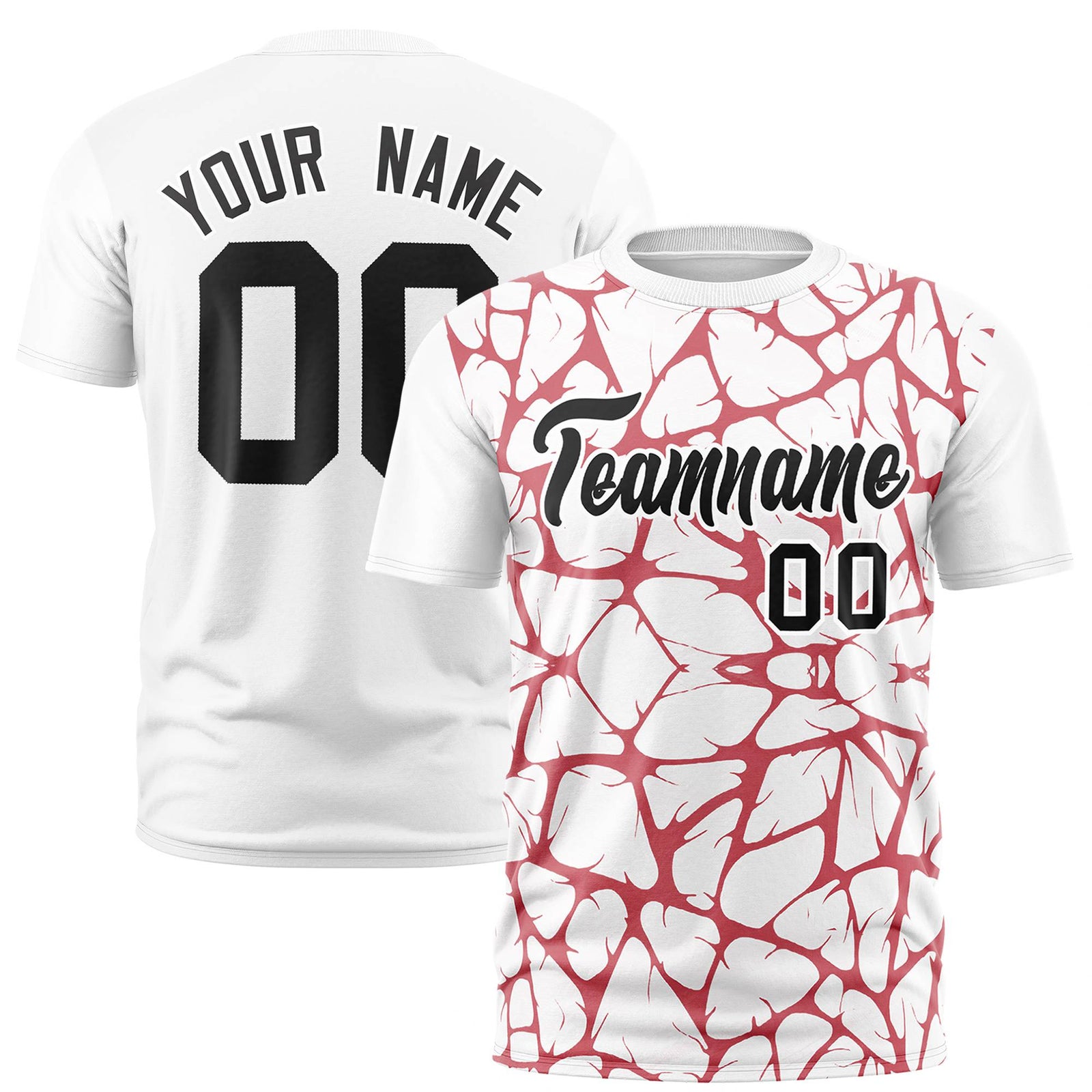 Custom White Red 3D Pattern Design Abstract Network Performance T-Shirt