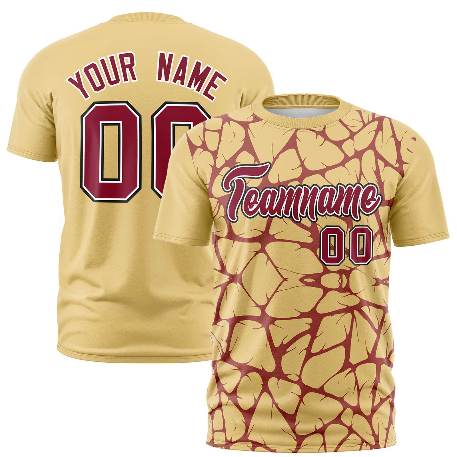 Custom Khaki Crimson 3D Pattern Design Abstract Network Performance T-Shirt