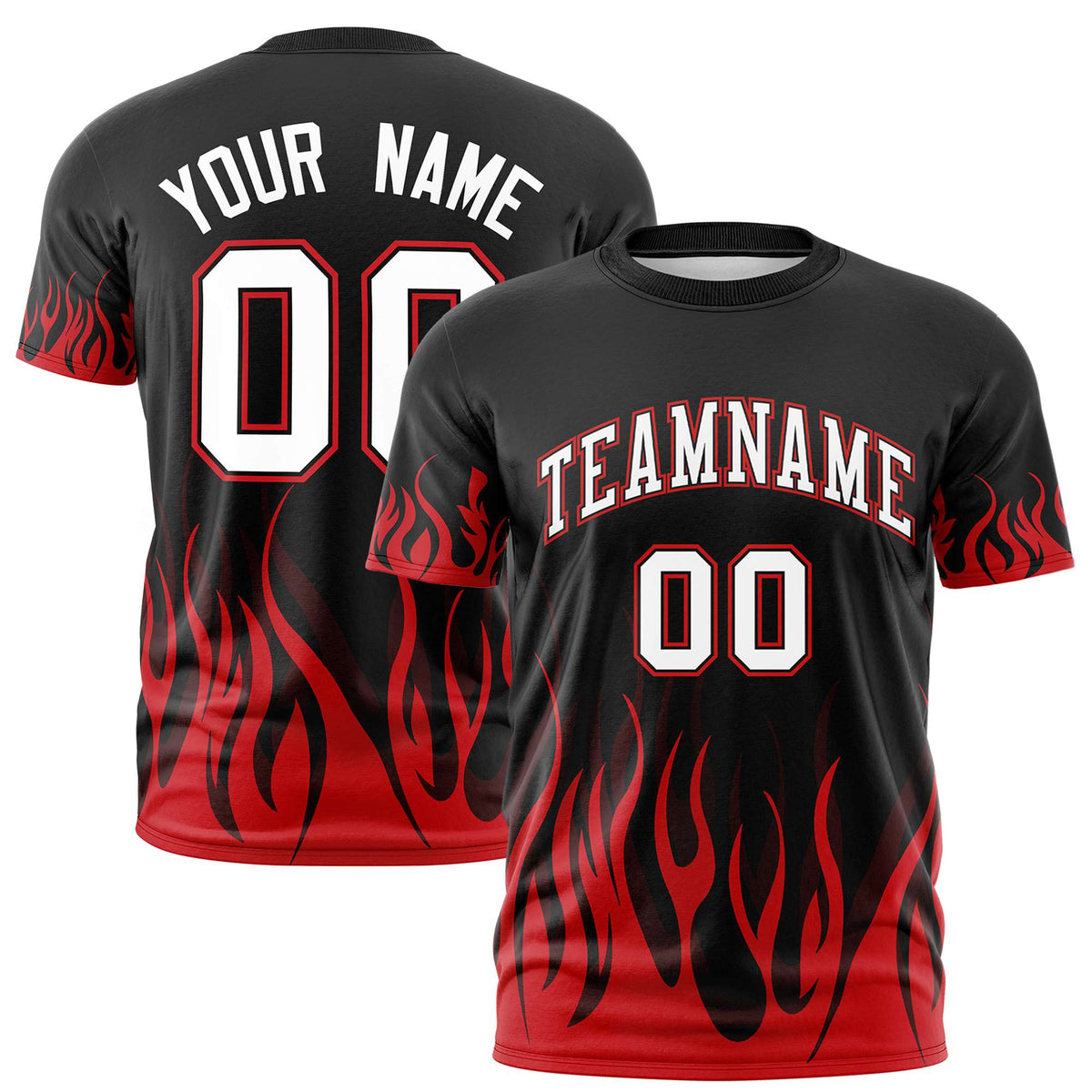 Custom Black Red 3D Pattern Design Flame Performance T-Shirt