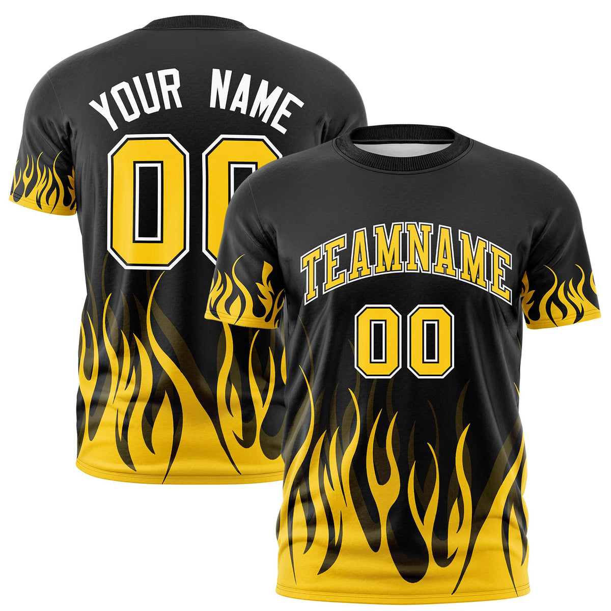 Custom Black Gold-01 3D Pattern Design Flame Performance T-Shirt