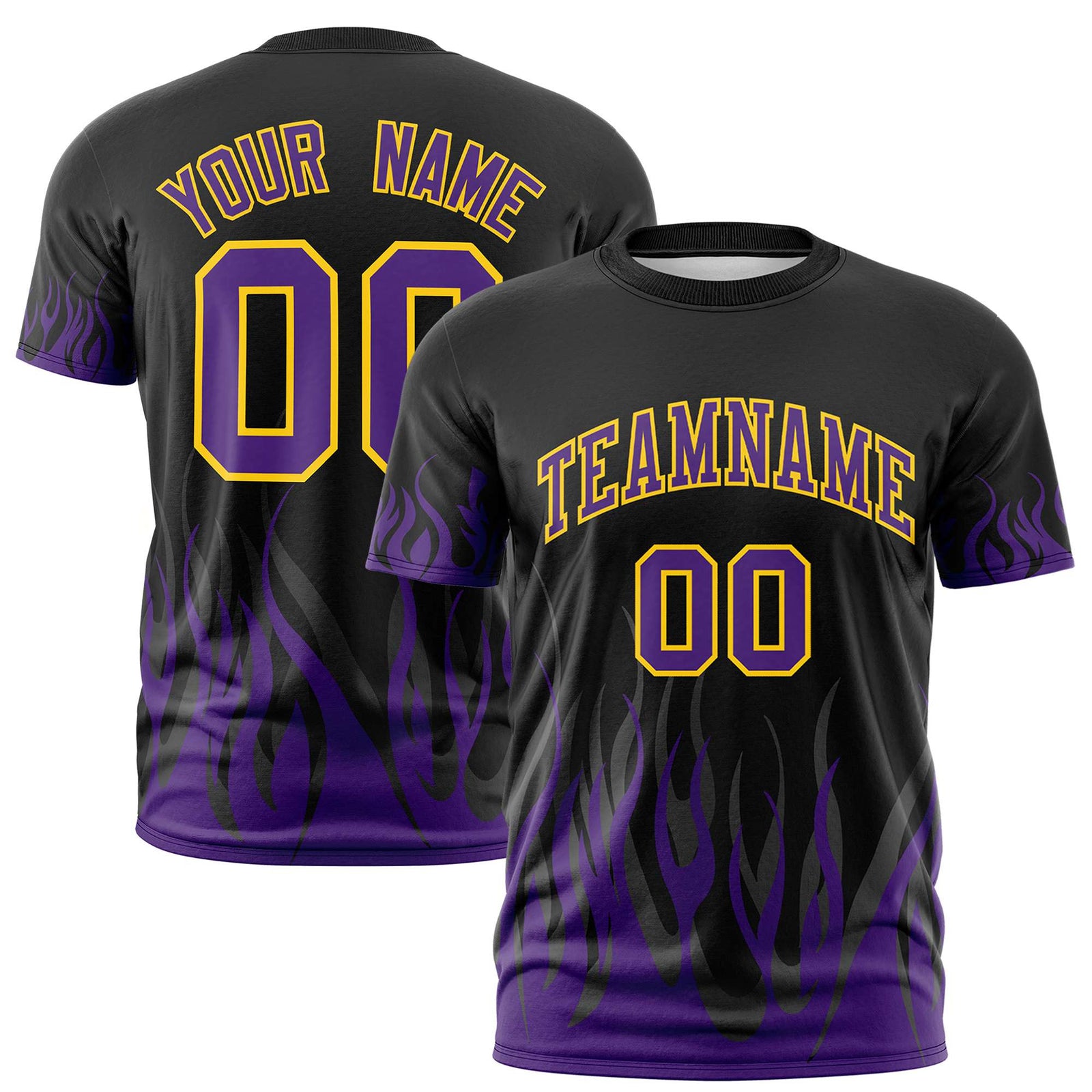Custom Black Purple 3D Pattern Design Flame Performance T-Shirt