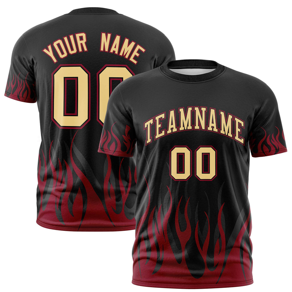 Custom Black Crimson 3D Pattern Design Flame Performance T-Shirt