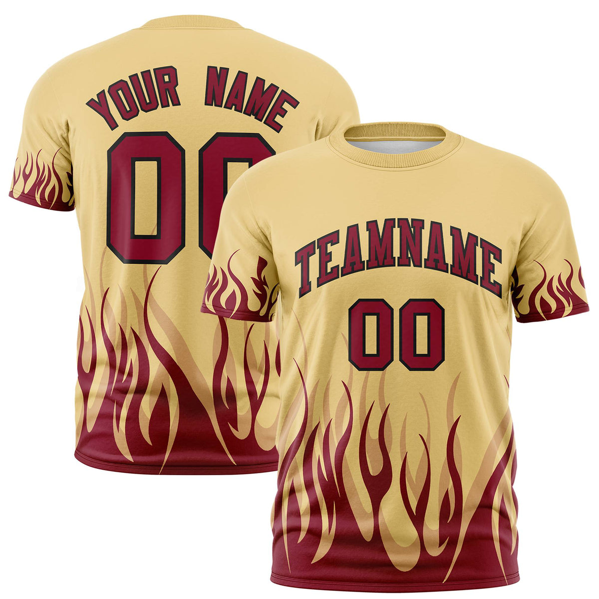 Custom Khaki Crimson 3D Pattern Design Flame Performance T-Shirt