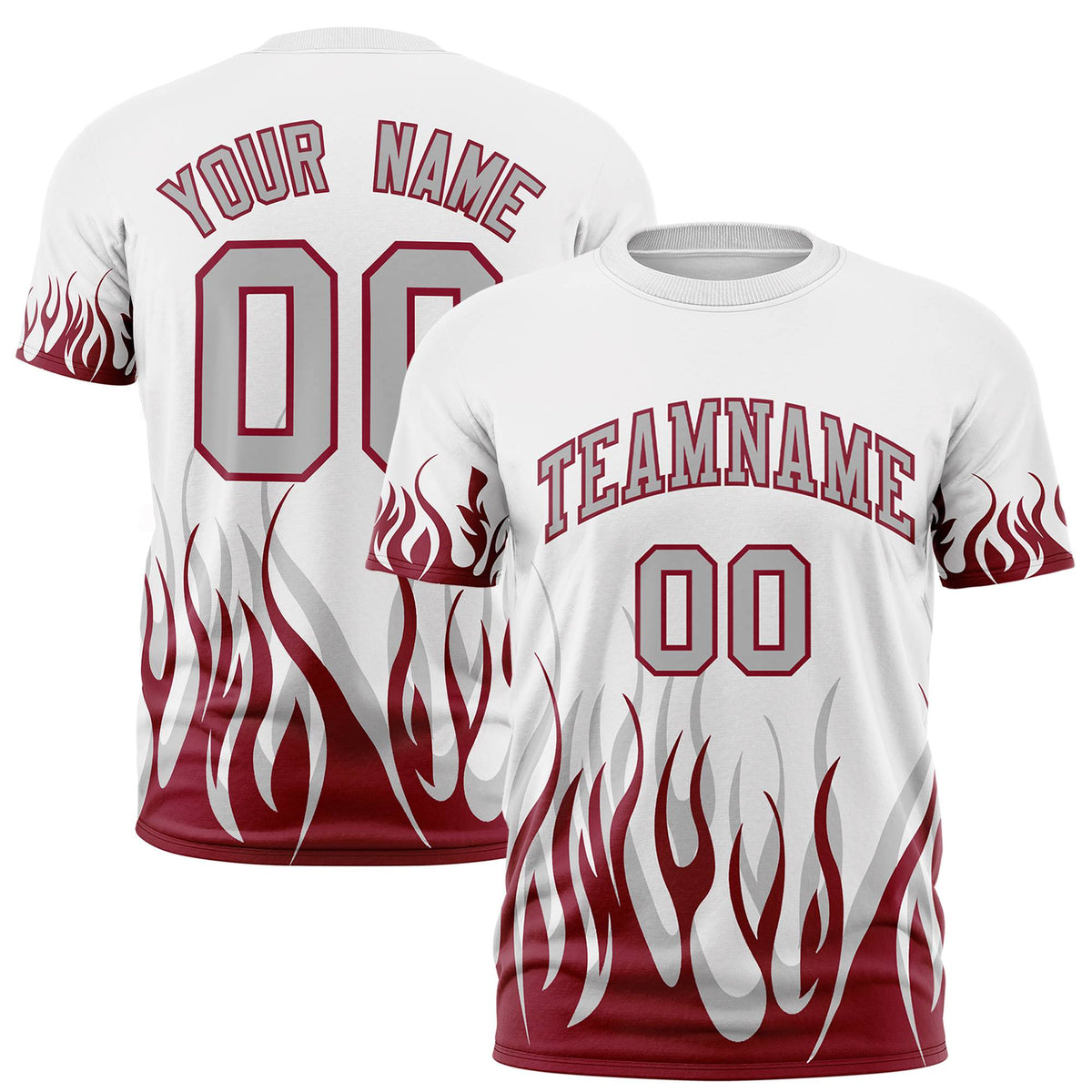 Custom White Crimson 3D Pattern Design Flame Performance T-Shirt
