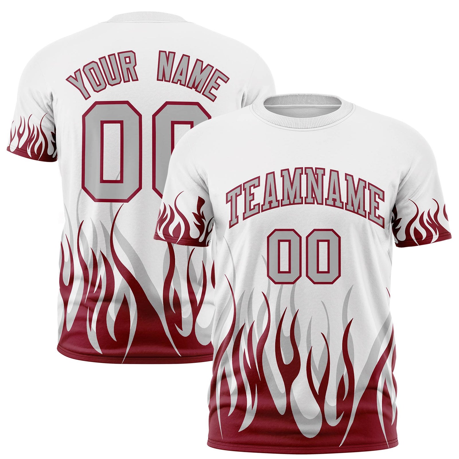 Custom White Crimson 3D Pattern Design Flame Performance T-Shirt