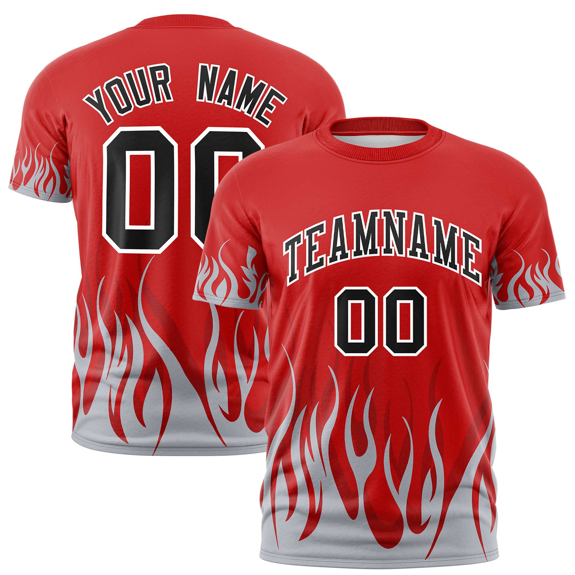 Custom Red Gray 3D Pattern Design Flame Performance T-Shirt