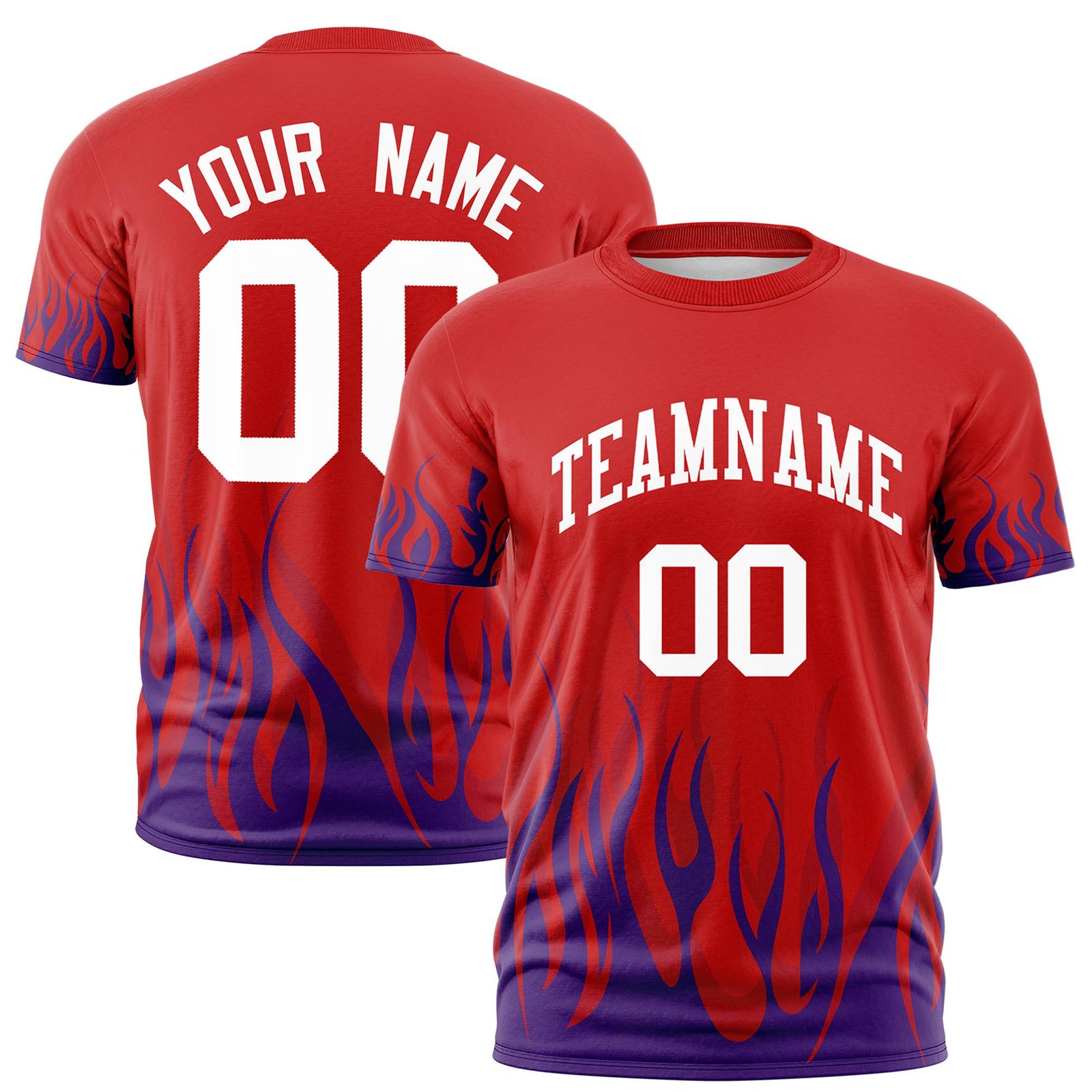 Custom Red Purple 3D Pattern Design Flame Performance T-Shirt