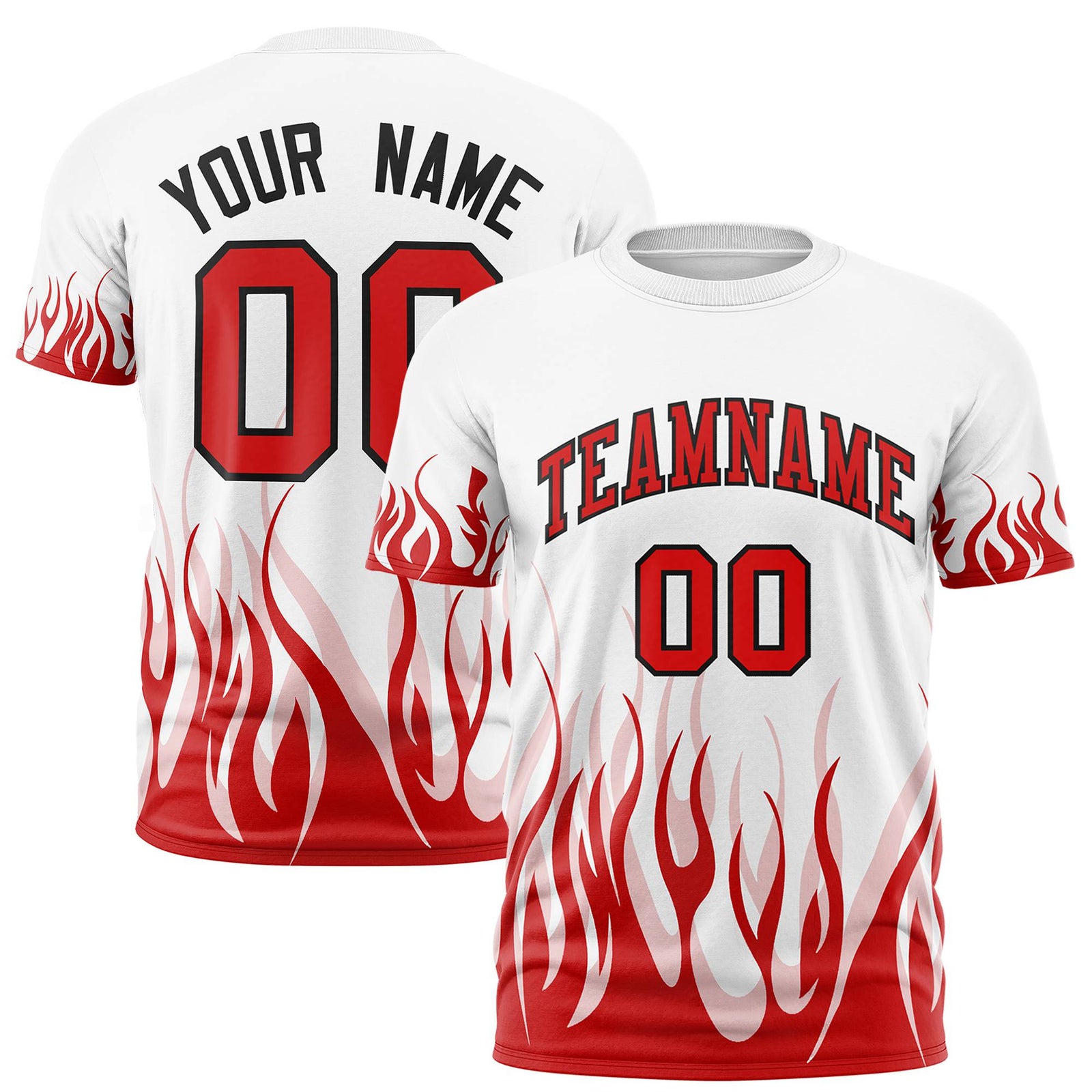 Custom White Red 3D Pattern Design Flame Performance T-Shirt