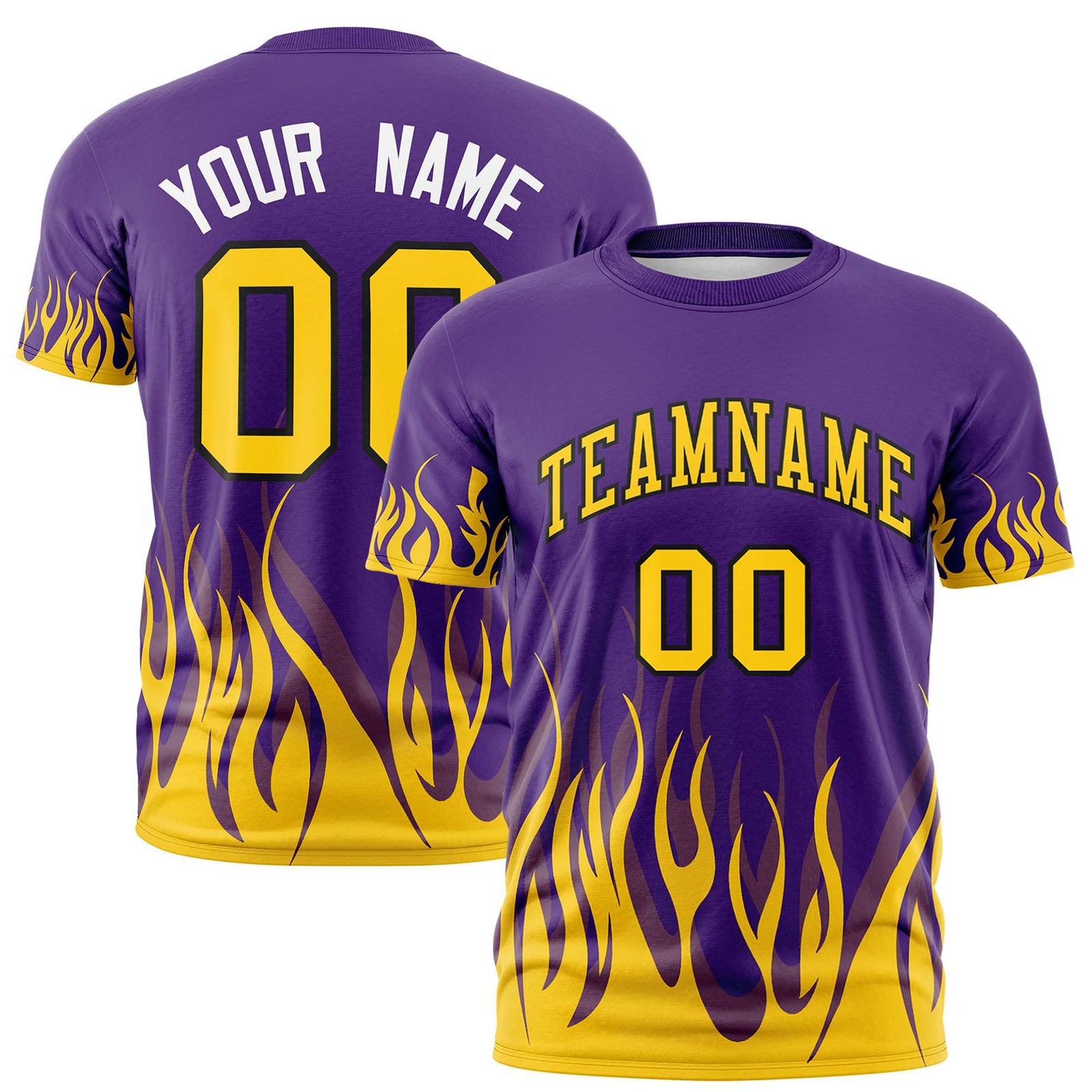 Custom Purple Old Gold 3D Pattern Design Flame Performance T-Shirt