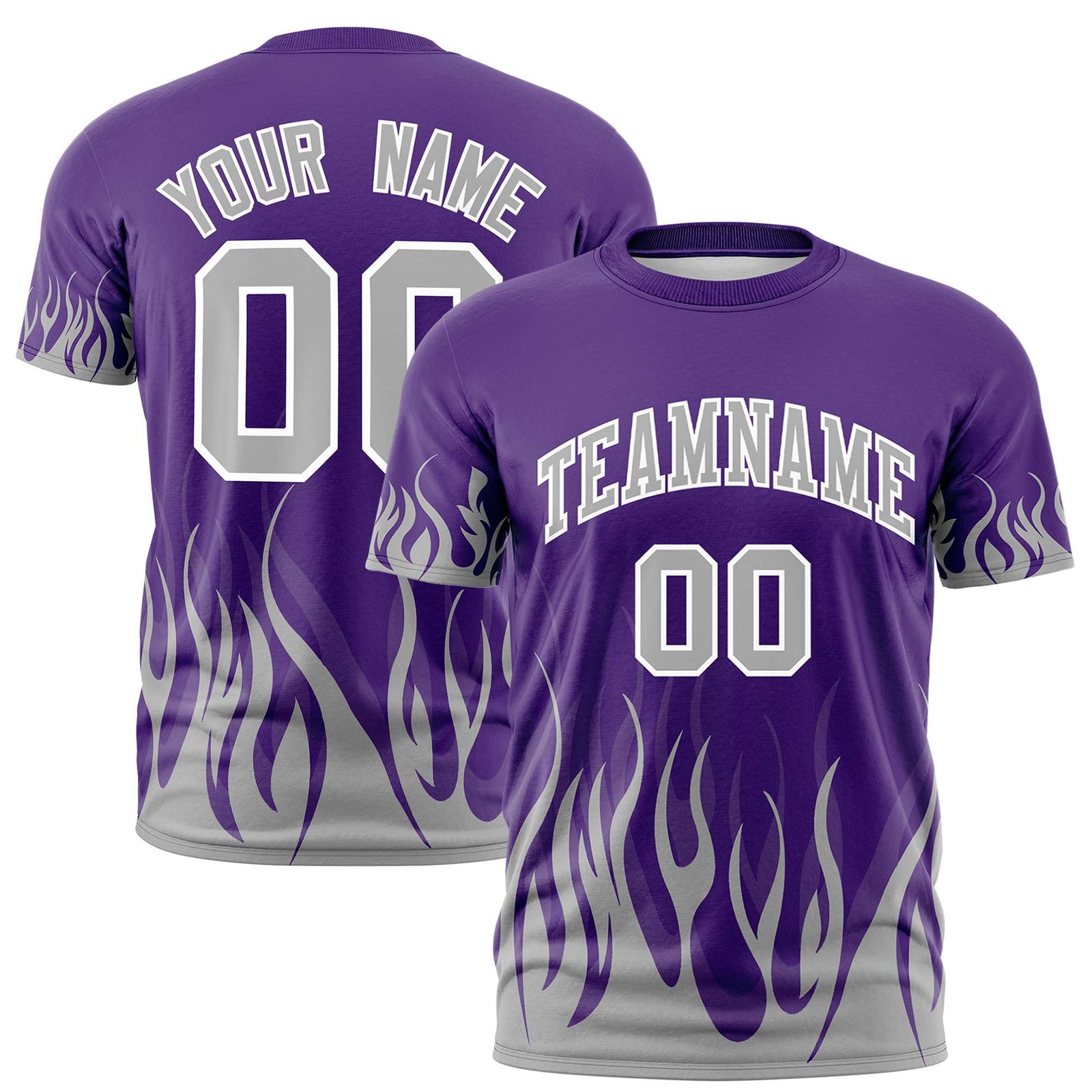 Custom Purple Gray 3D Pattern Design Flame Performance T-Shirt