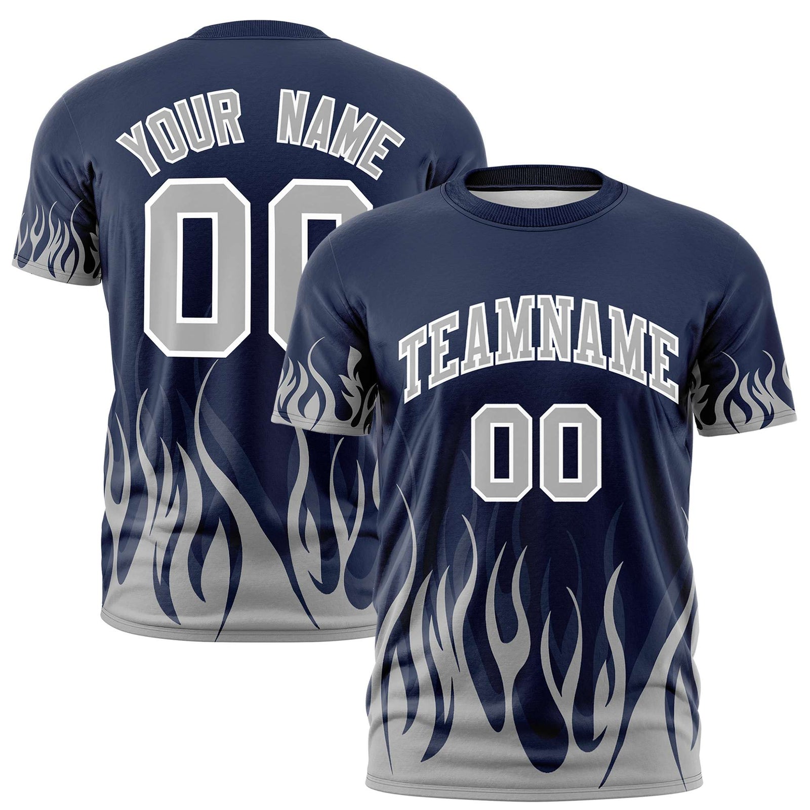 Custom Navy Gray 3D Pattern Design Flame Performance T-Shirt