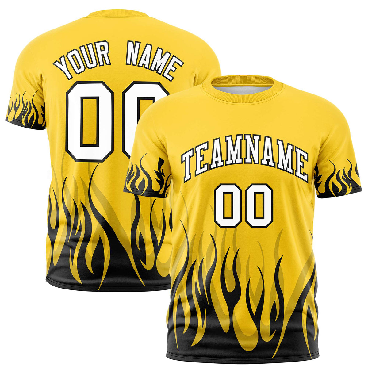 Custom Gold-01 Black 3D Pattern Design Flame Performance T-Shirt