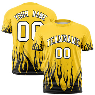 Camiseta deportiva con llamas y diseño 3D en negro Gold-01 personalizada - Estilo 1