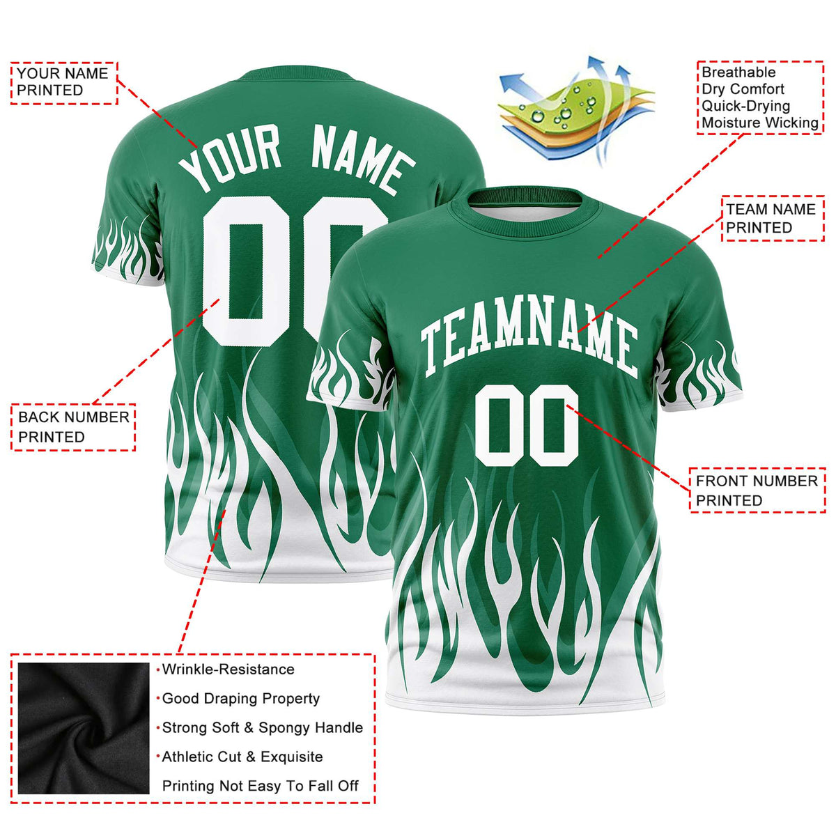 Custom Teal White 3D Pattern Design Flame Performance T-Shirt