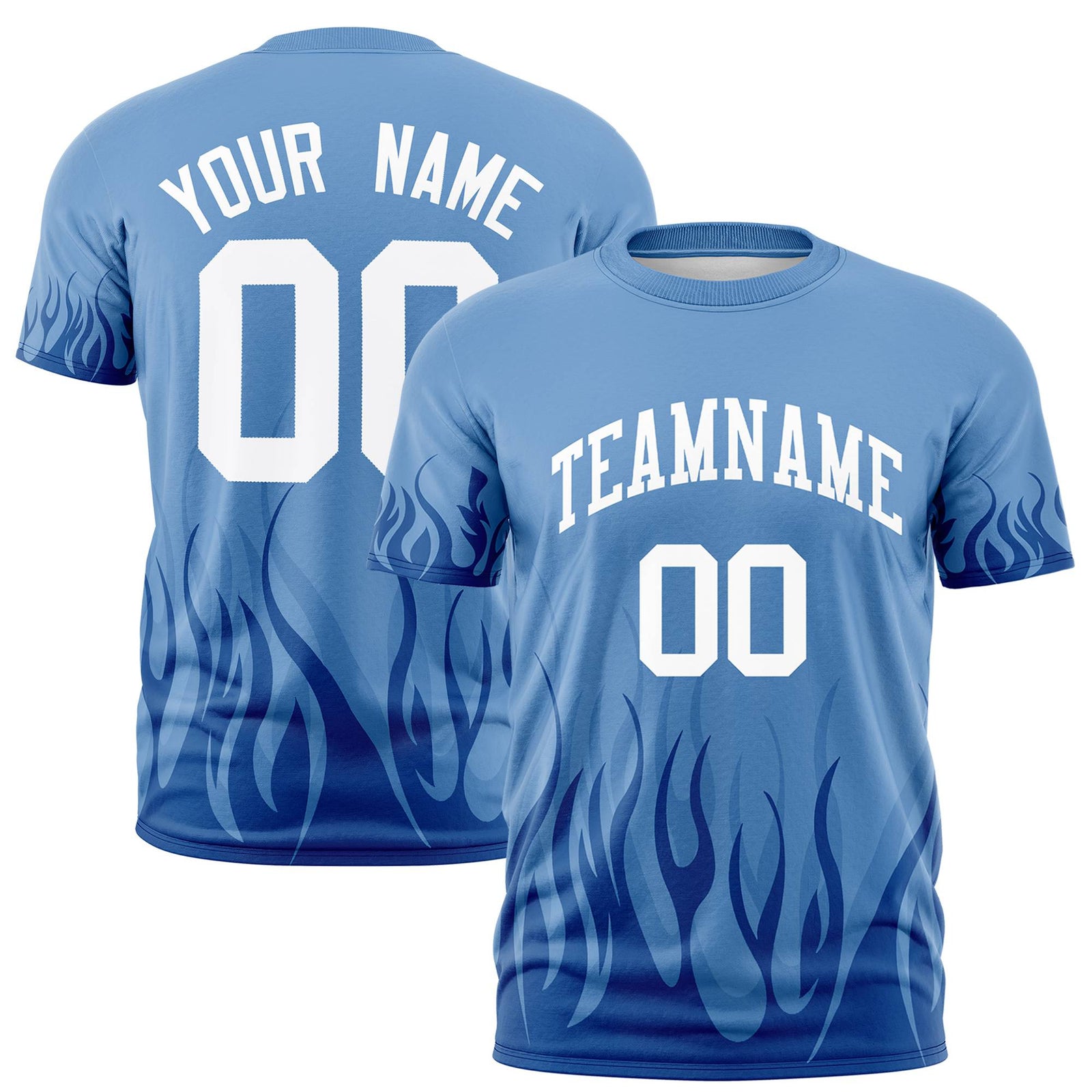 Custom Powder Blue Royal Blue 3D Pattern Design Flame Performance T-Shirt