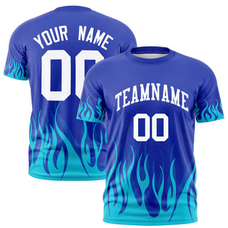 Custom Royal Blue Sky Blue 3D Pattern Design Flame Performance T-Shirt - Style 1