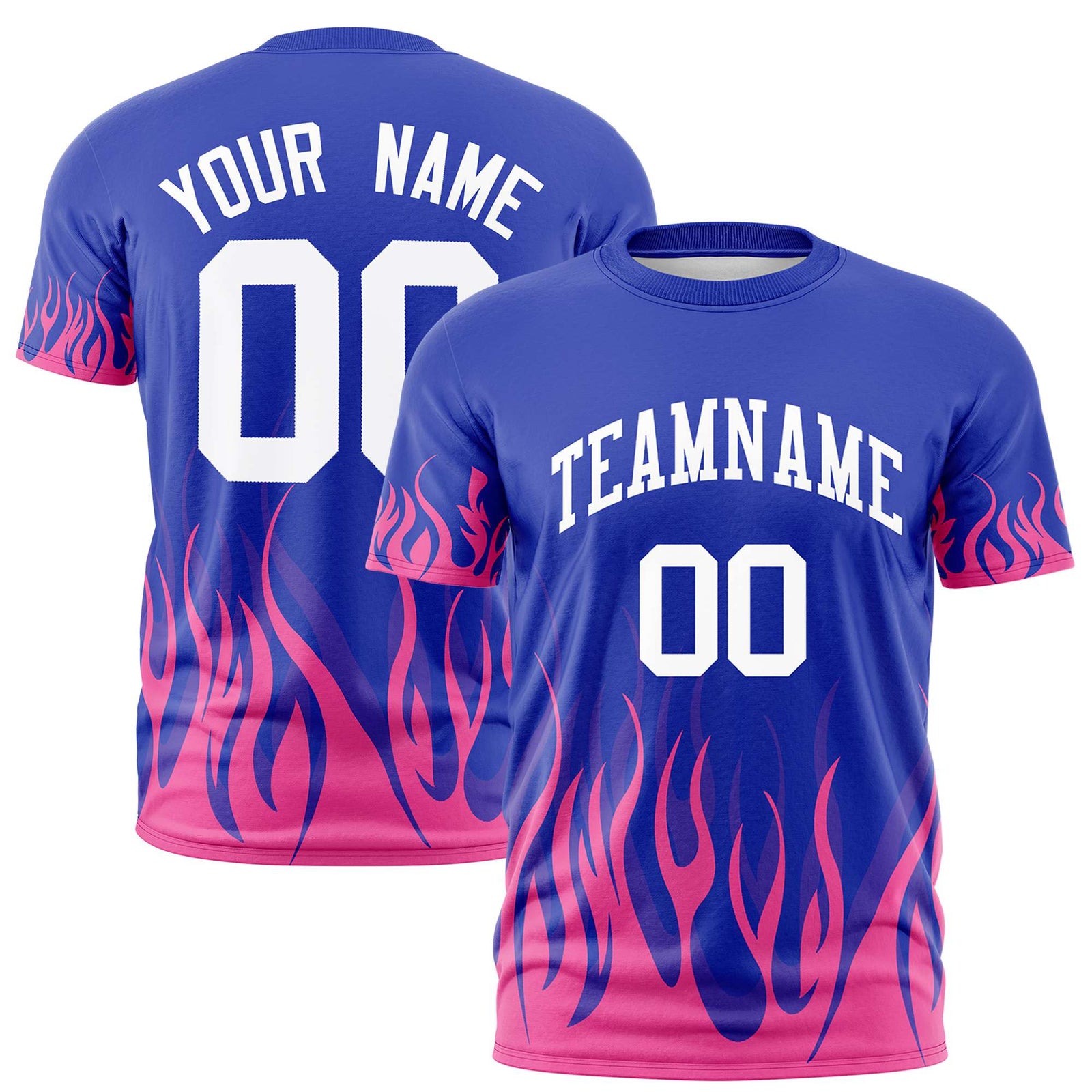 Custom Royal Blue Pink 3D Pattern Design Flame Performance T-Shirt