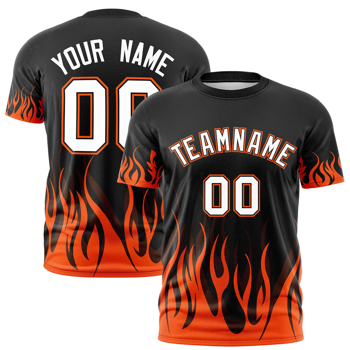Custom Black Orange 3D Pattern Design Flame Performance T-Shirt