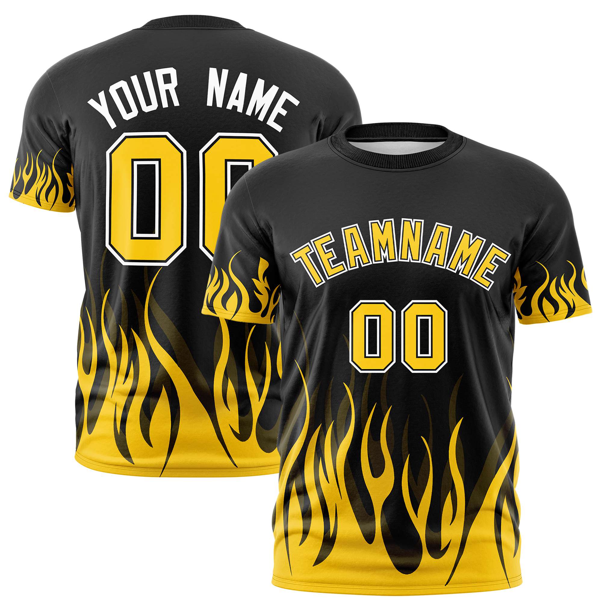 Custom Black Gold-01 3D Pattern Design Flame Performance T-Shirt