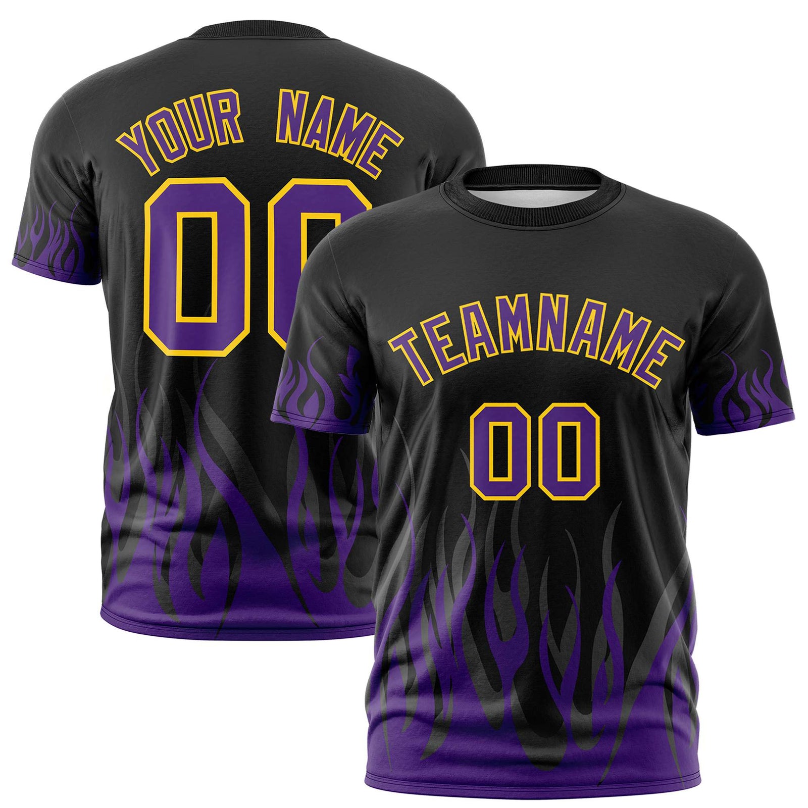 Custom Black Purple 3D Pattern Design Flame Performance T-Shirt