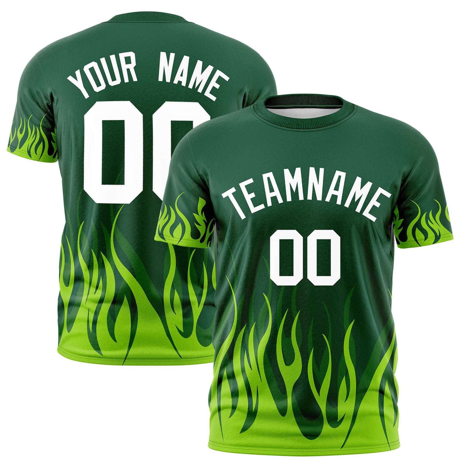 Custom Green Neon Green 3D Pattern Design Flame Performance T-Shirt