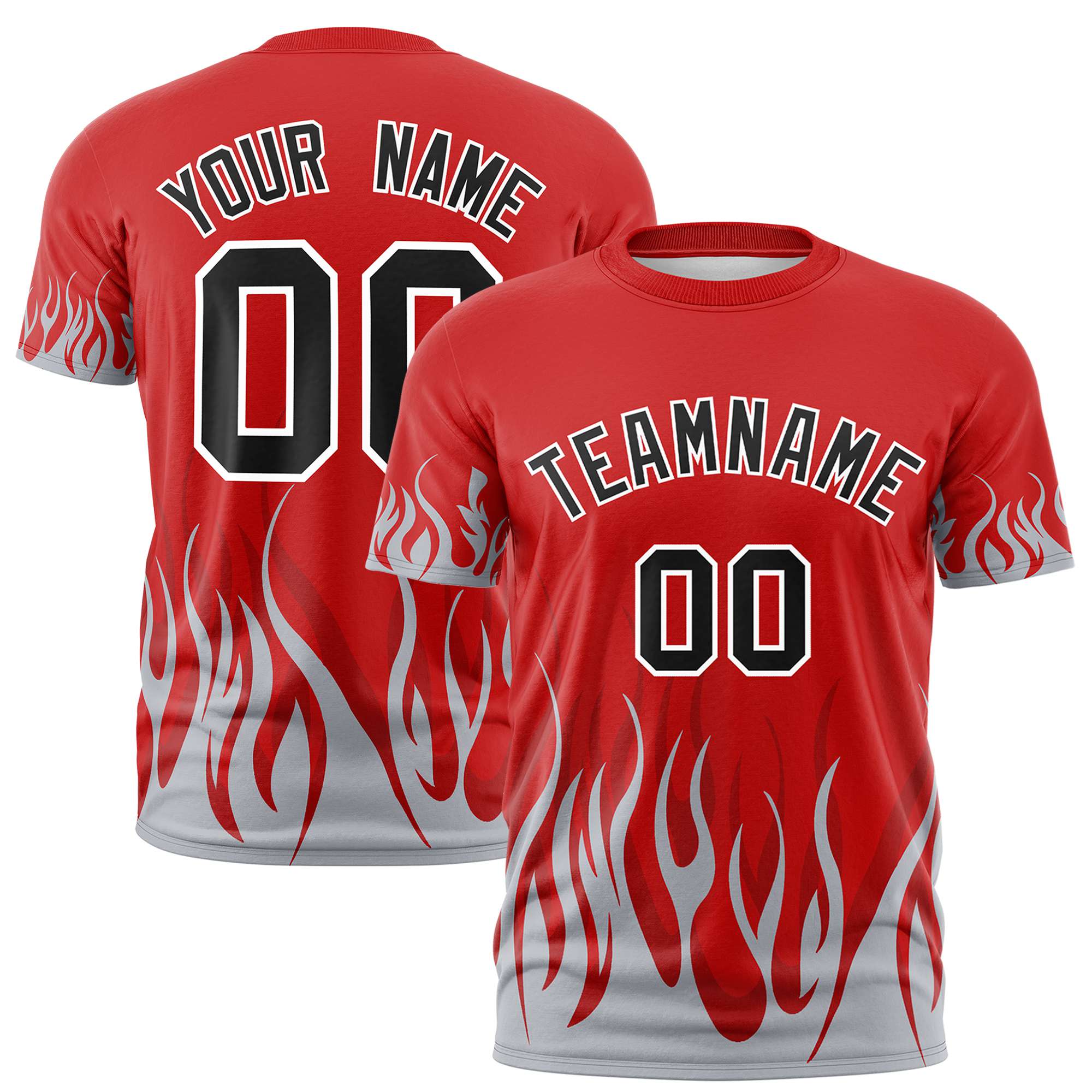 Custom Red Gray 3D Pattern Design Flame Performance T-Shirt