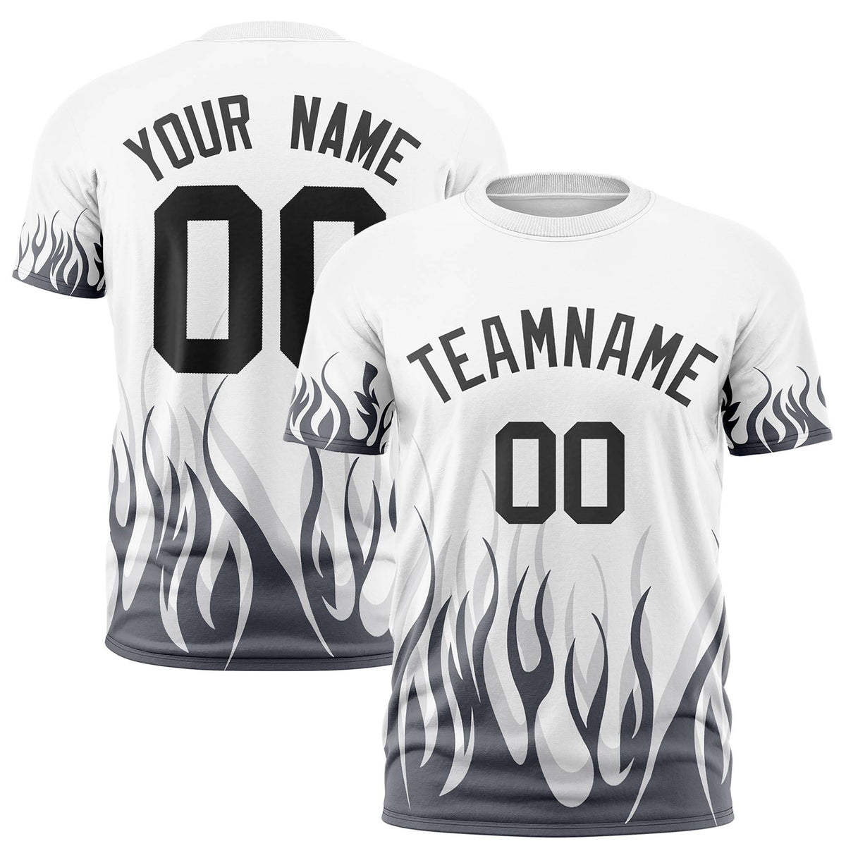 Custom White Gray 3D Pattern Design Flame Performance T-Shirt
