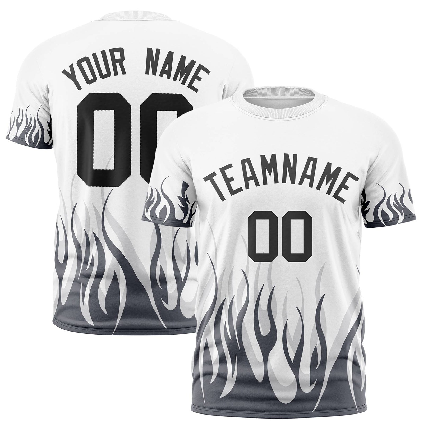 Custom White Gray 3D Pattern Design Flame Performance T-Shirt