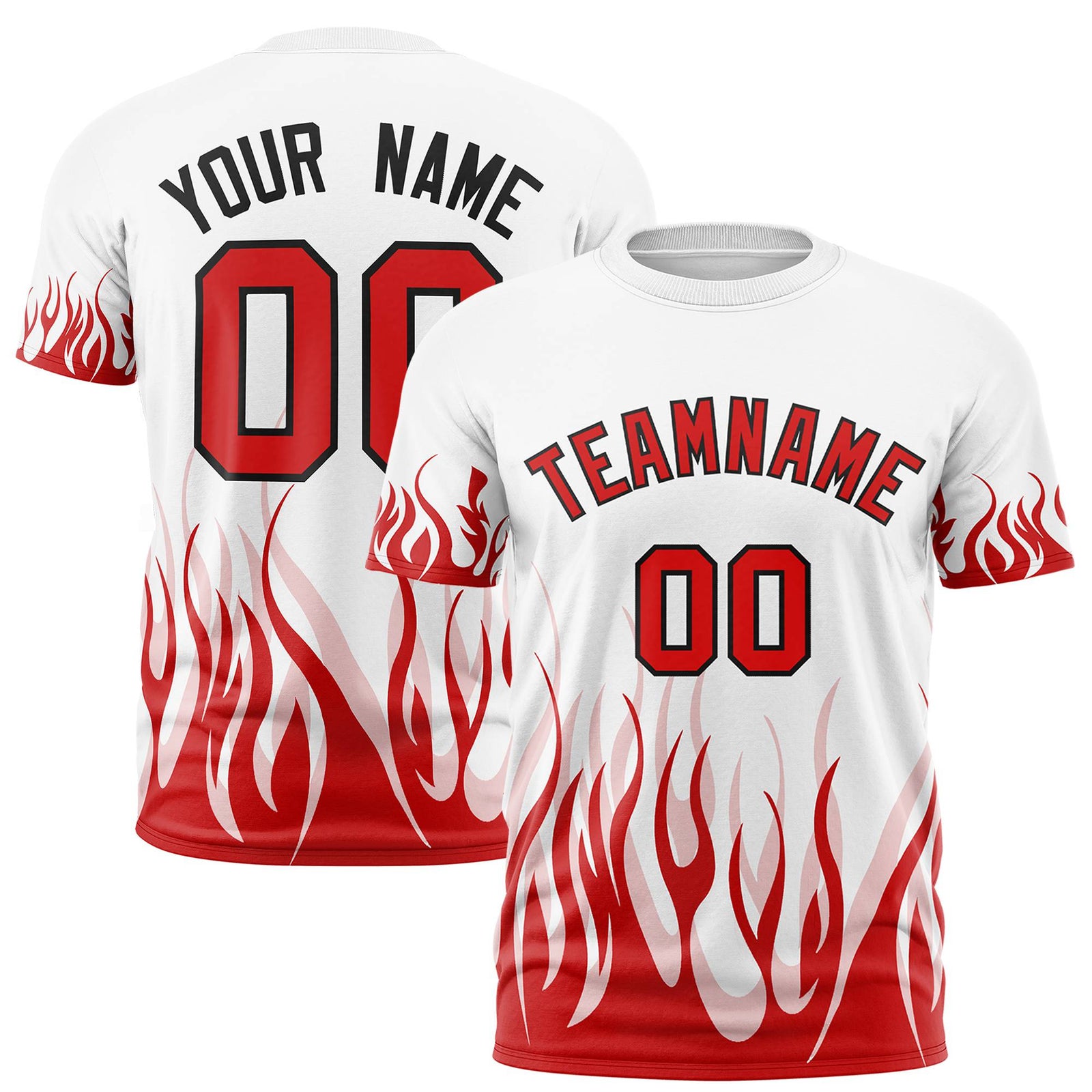 Custom White Red 3D Pattern Design Flame Performance T-Shirt
